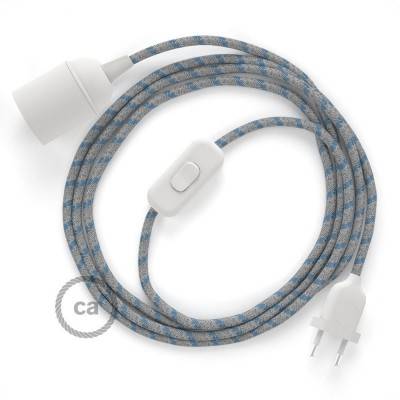 SnakeBis bedradingsset met fitting en strijkijzersnoer - "Steward blue" strepen katoen en natuurlijk linnen RD55