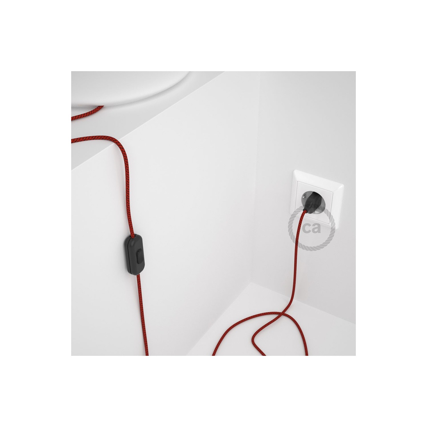 Cordon pour lampe, câble RT94 Effet Soie Red Devil 1,80 m. Choisissez la couleur de la fiche et de l'interrupteur!