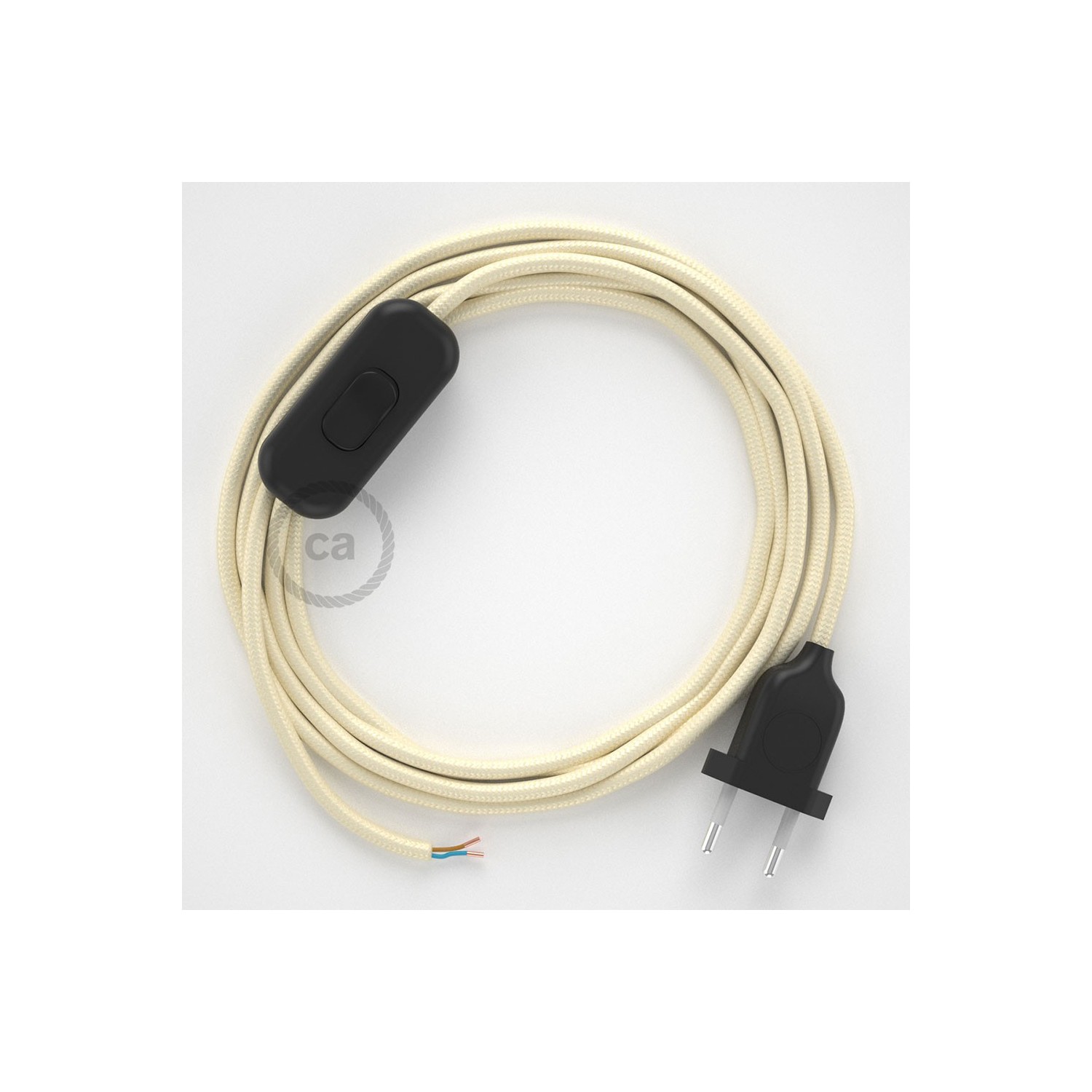Cordon pour lampe, câble RM00 Effet Soie Ivoire 1,80 m. Choisissez la couleur de la fiche et de l'interrupteur!