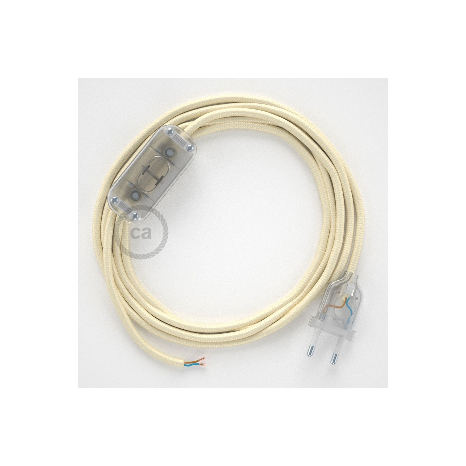 Cordon pour lampe, câble RM00 Effet Soie Ivoire 1,80 m. Choisissez la couleur de la fiche et de l'interrupteur!