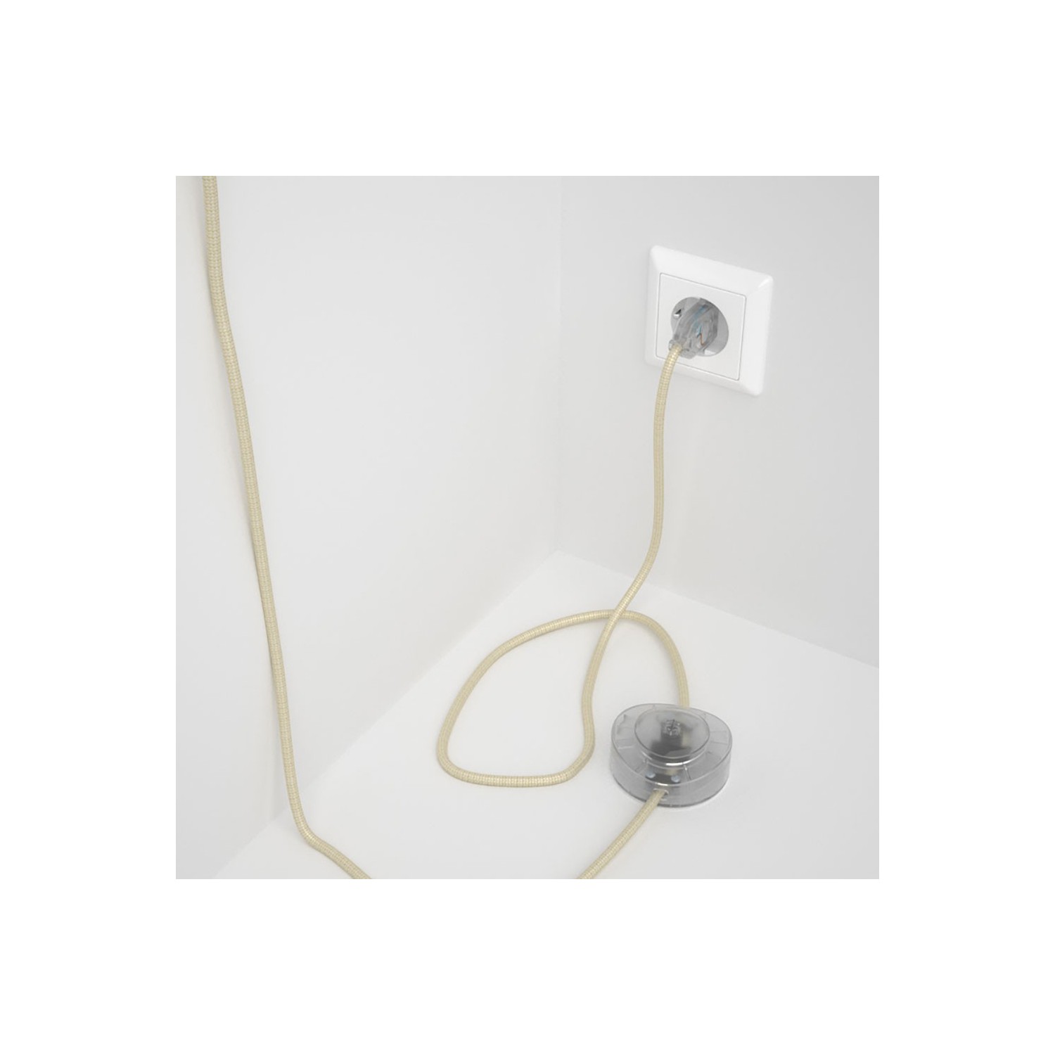 Cordon pour lampadaire, câble RM00 Effet Soie Ivoire 3 m. Choisissez la couleur de la fiche et de l'interrupteur!