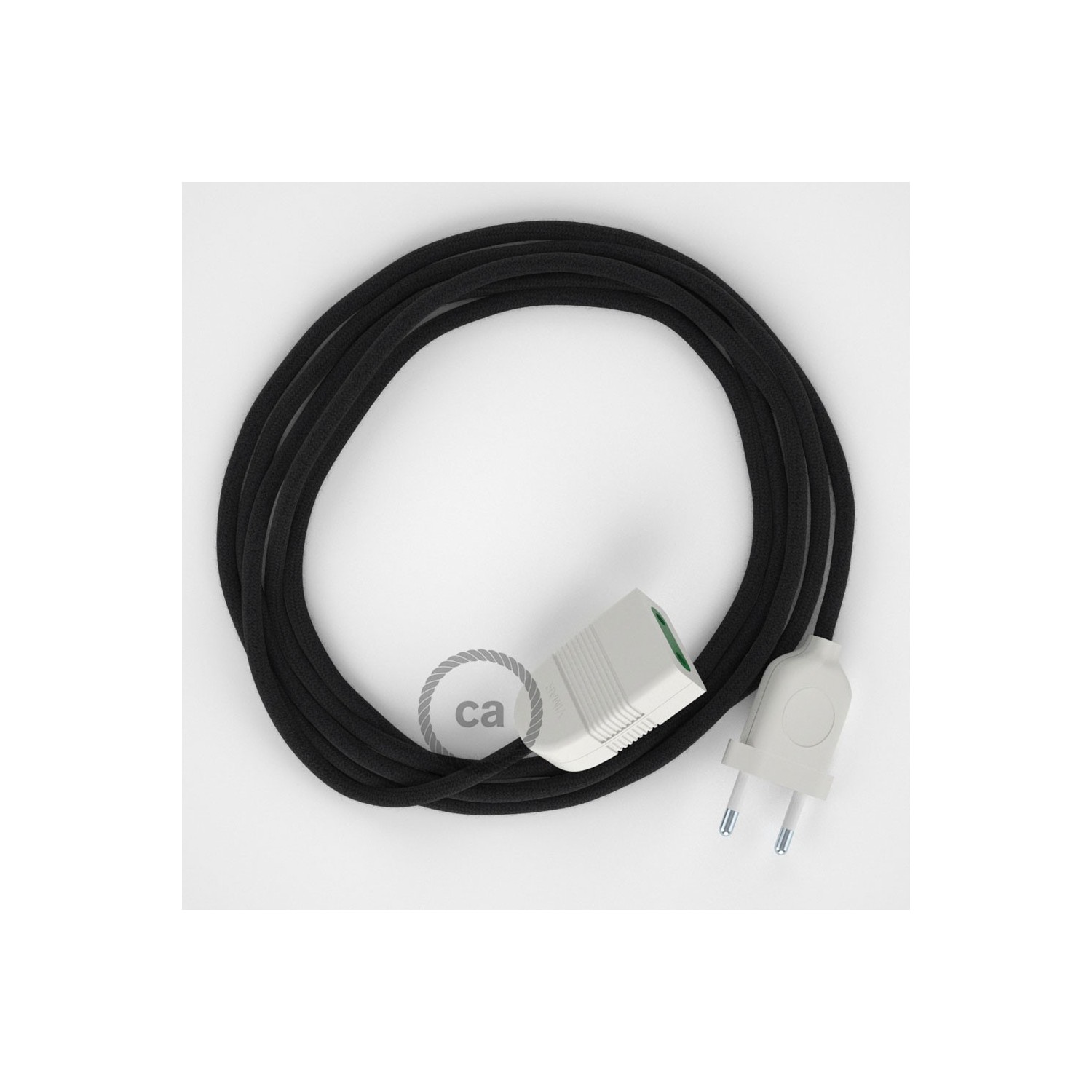 Rallonge électrique avec câble textile RC04 Coton Noir 2P 10A Made in Italy.
