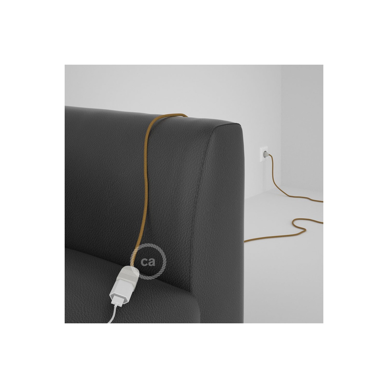 Rallonge électrique avec câble textile RC31 Coton Miel Doré 2P 10A Made in Italy.