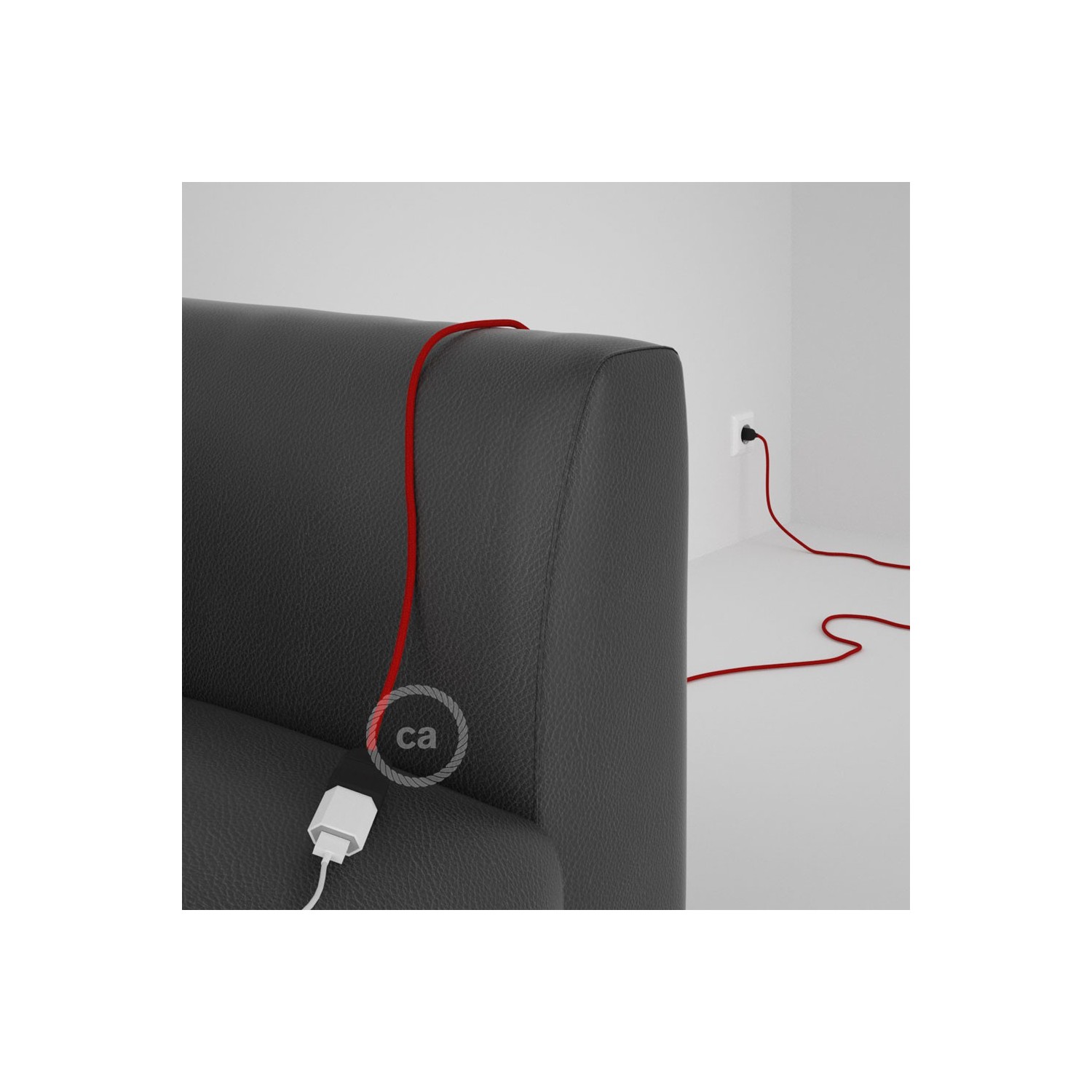 Rallonge électrique avec câble textile RC35 Coton Rouge Feu 2P 10A Made in Italy.