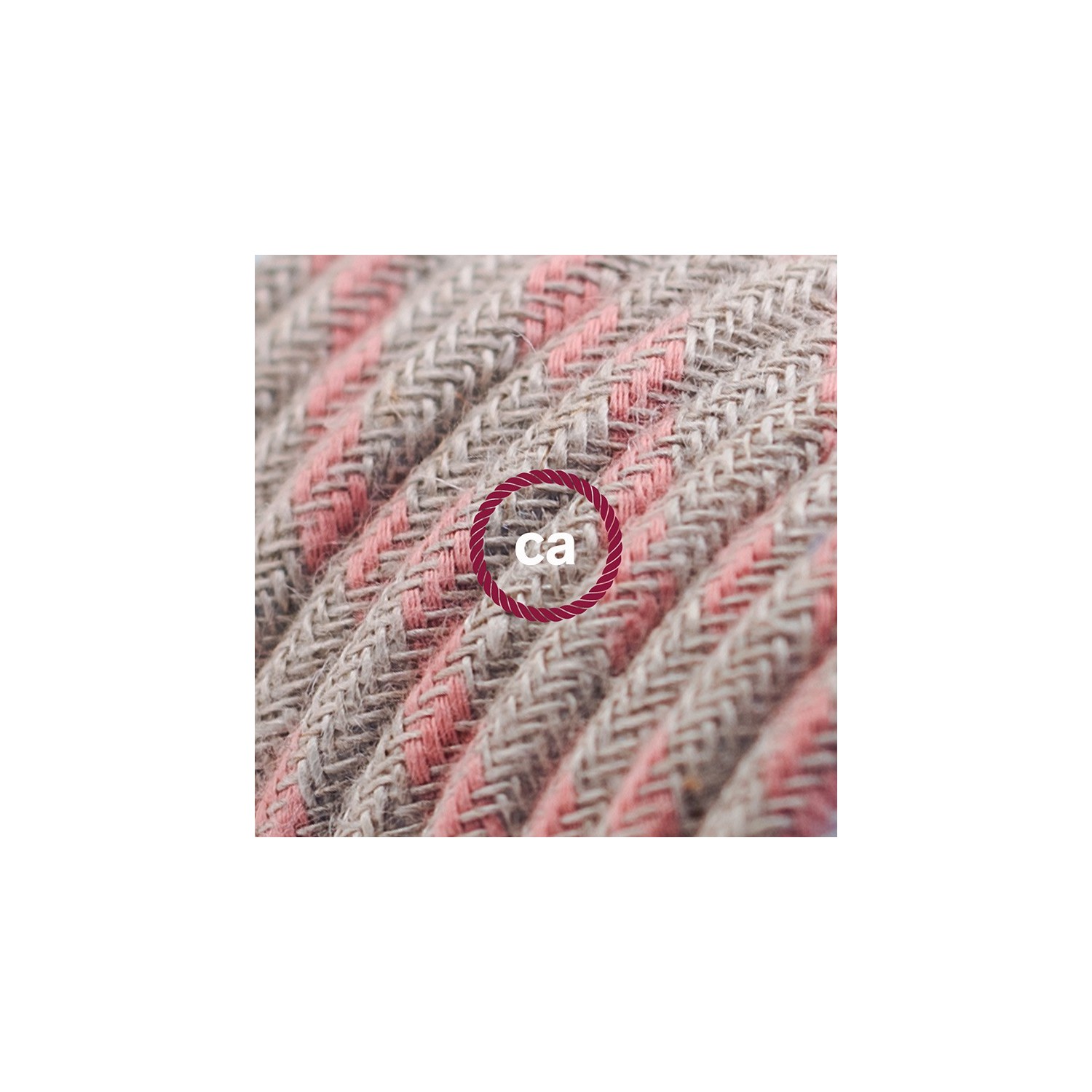 Rallonge électrique avec câble textile RD51 Coton et Lin Naturel Stripes Vieux Rose 2P 10A Made in Italy.