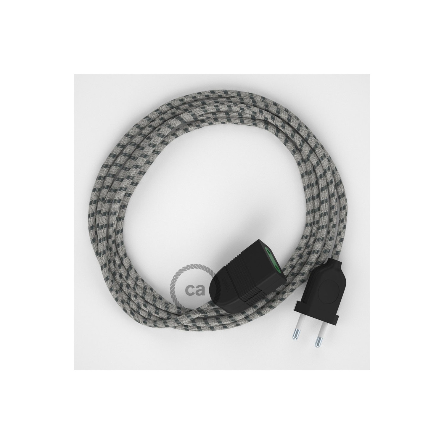 Rallonge électrique avec câble textile RD54 Coton et Lin Naturel Stripes Anthracite 2P 10A Made in Italy.