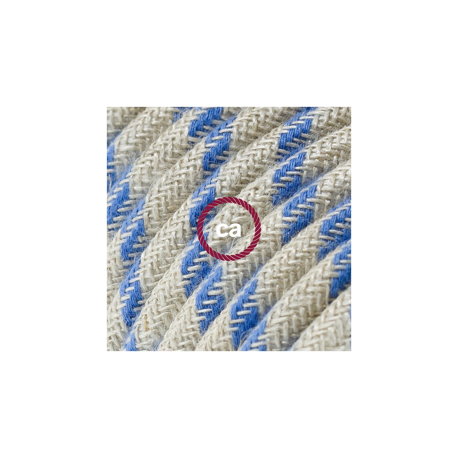 Rallonge électrique avec câble textile RD55 Coton et Lin Naturel Stripes Bleu Steward 2P 10A Made in Italy.