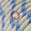 Rallonge électrique avec câble textile RD55 Coton et Lin Naturel Stripes Bleu Steward 2P 10A Made in Italy.