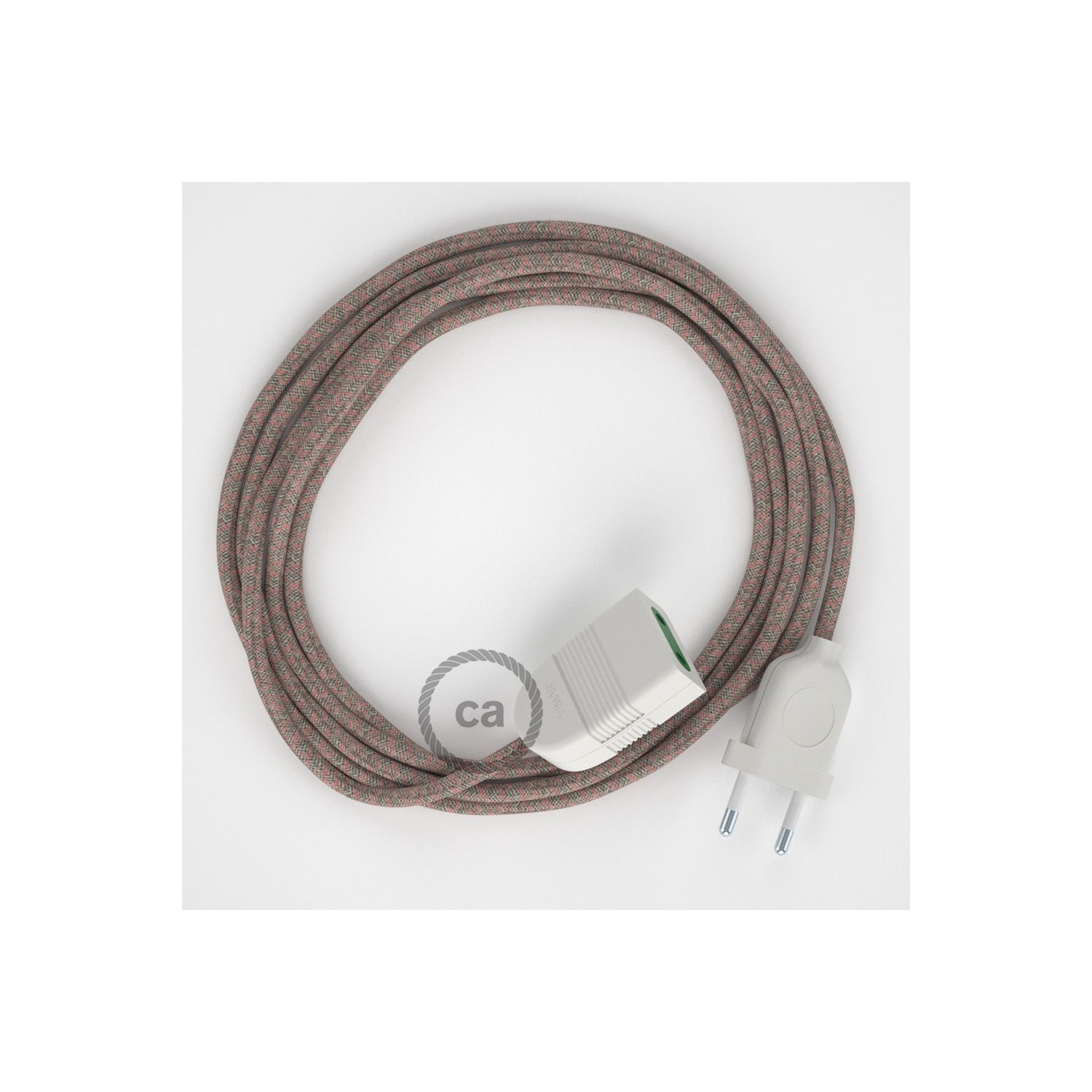 Rallonge électrique avec câble textile RD61 Coton et Lin Naturel Losange Vieux Rose 2P 10A Made in Italy.