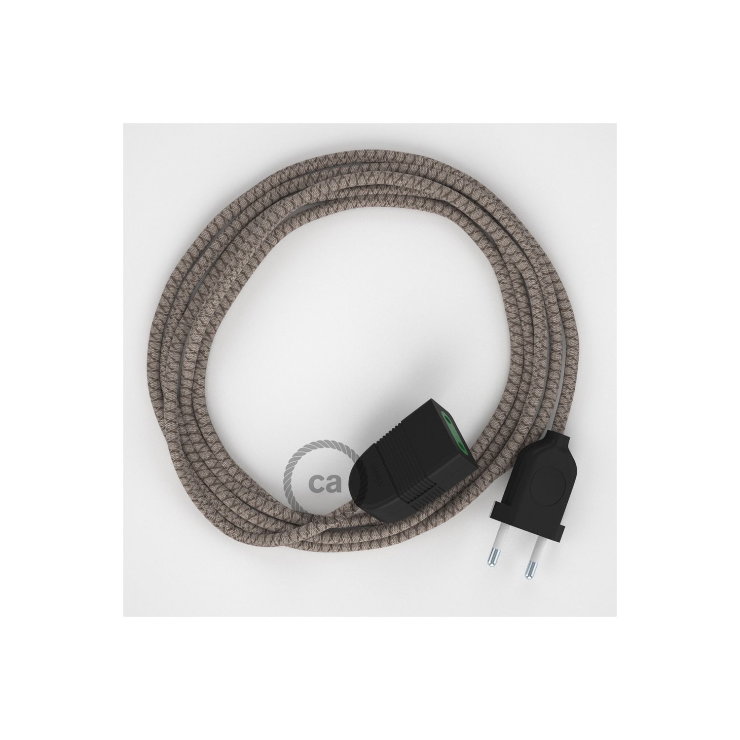 Rallonge électrique avec câble textile RD63 Coton et Lin Naturel Losange Marron Écorce 2P 10A Made in Italy.