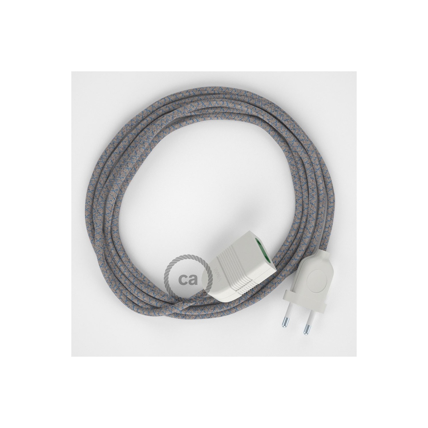 Rallonge électrique avec câble textile RD65 Coton et Lin Naturel Losange Bleu Steward 2P 10A Made in Italy.