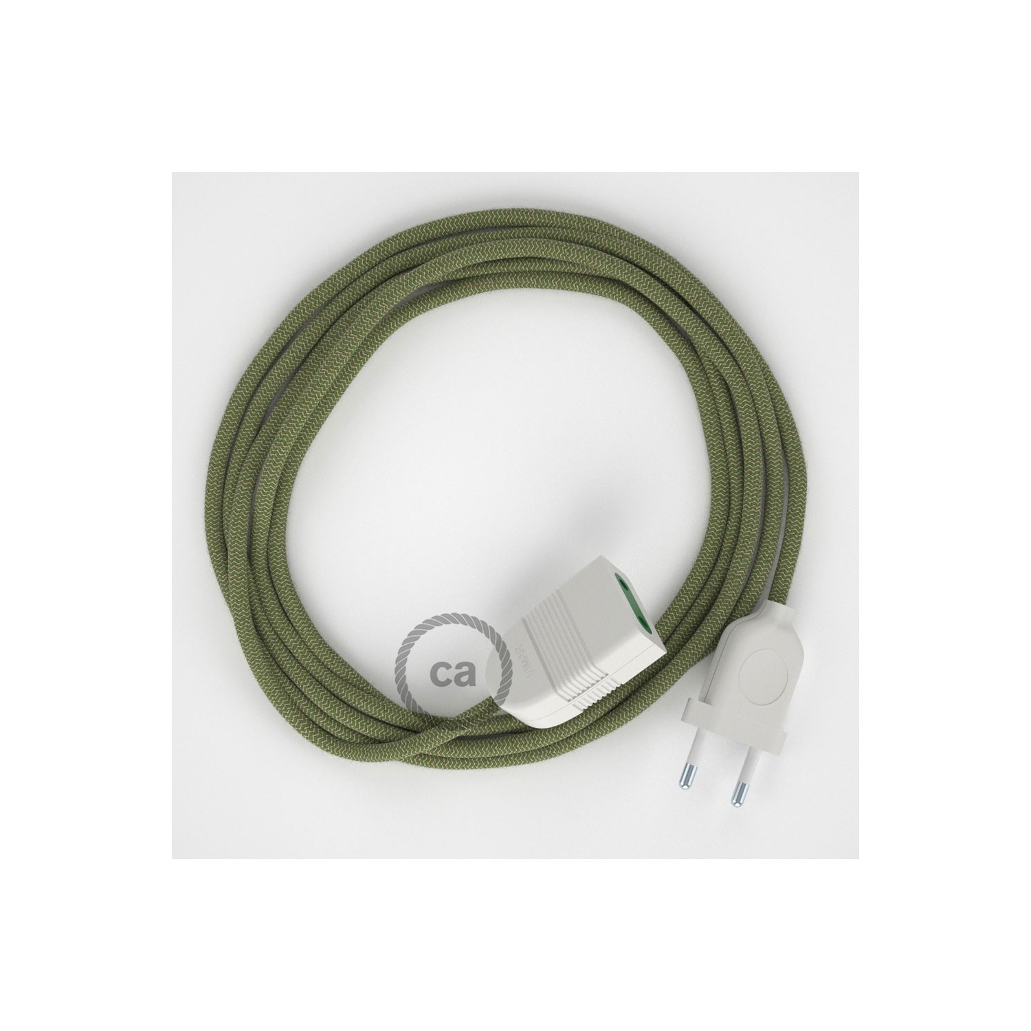 Rallonge électrique avec câble textile RD72 Coton et Lin Naturel ZigZag Vert Thym 2P 10A Made in Italy.
