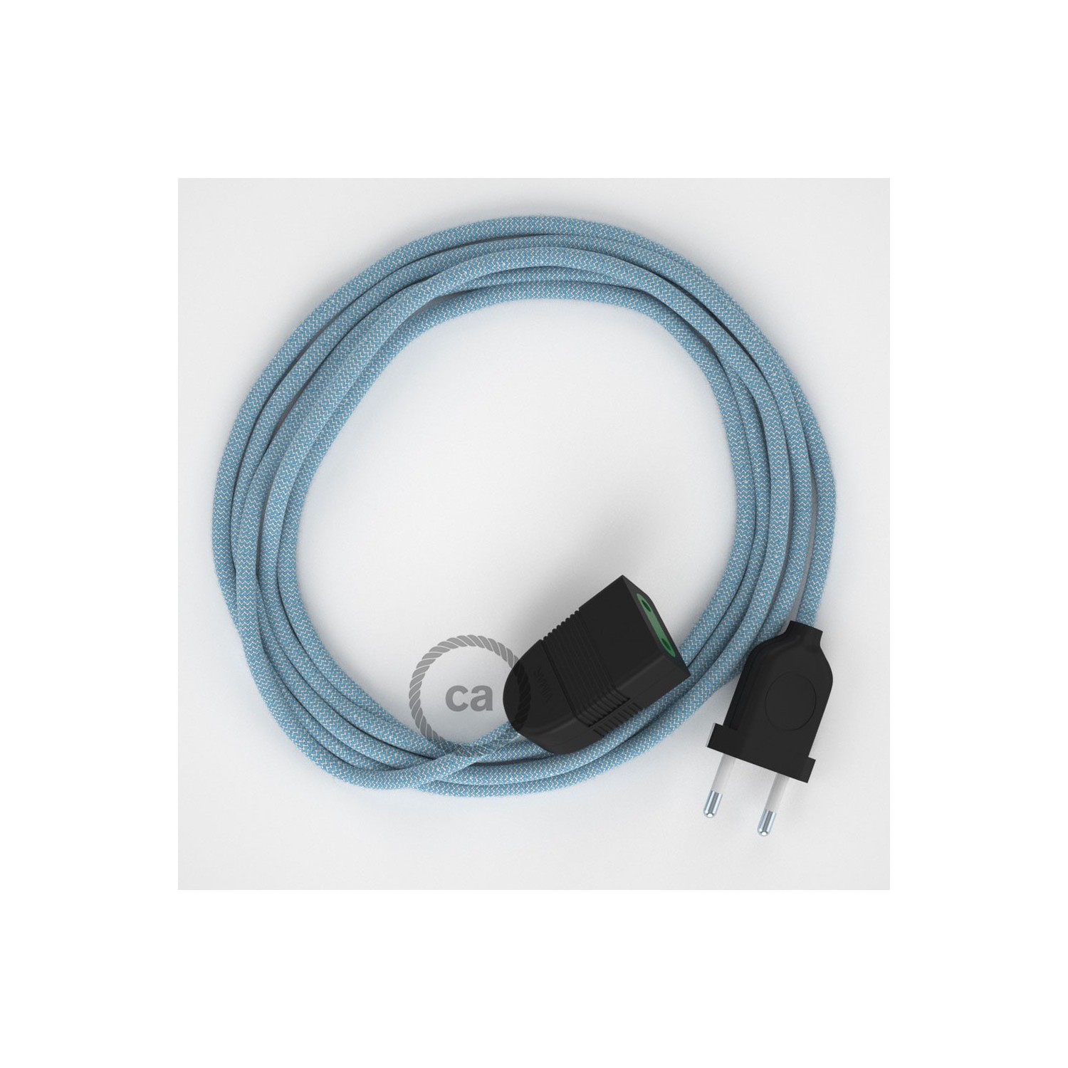 Rallonge électrique avec câble textile RD75 Coton et Lin Naturel ZigZag Bleu Steward 2P 10A Made in Italy.