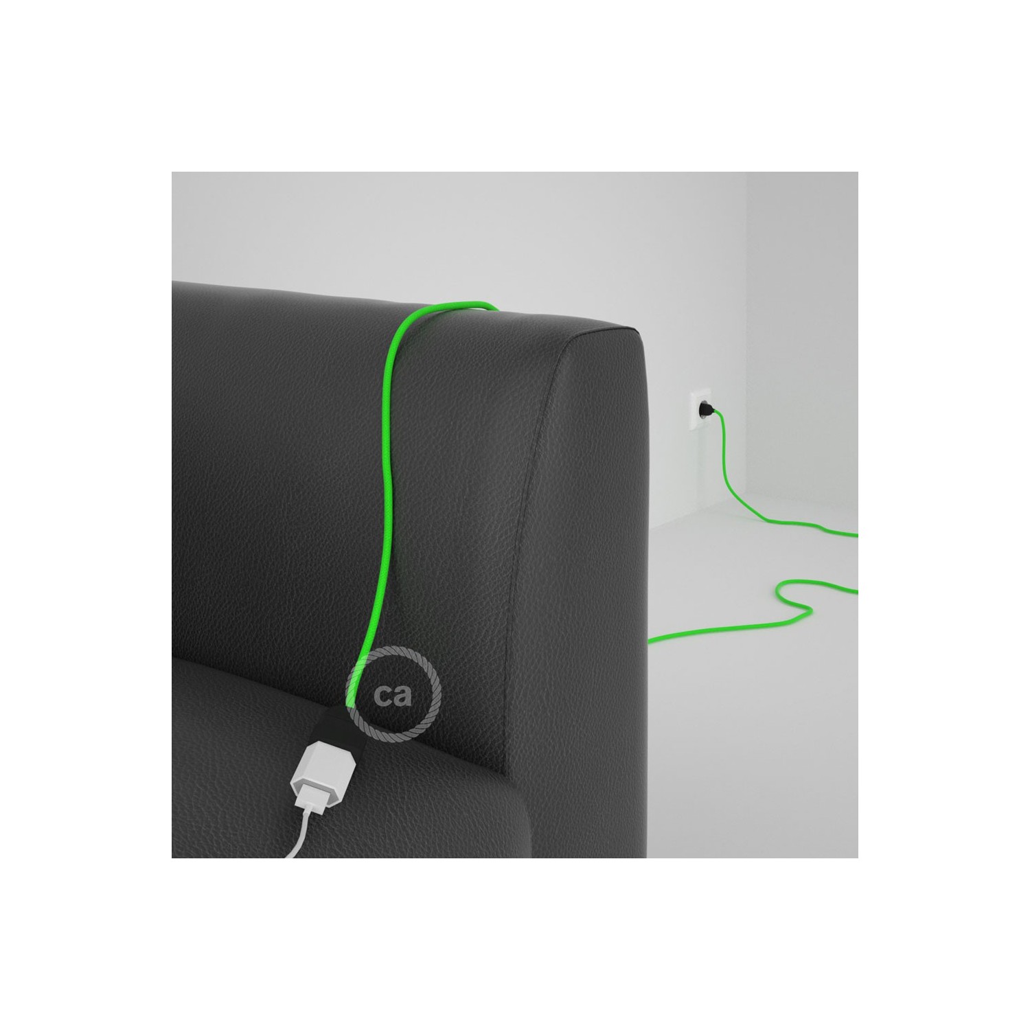Rallonge électrique avec câble textile RF06 Effet Soie Vert Fluo 2P 10A Made in Italy.