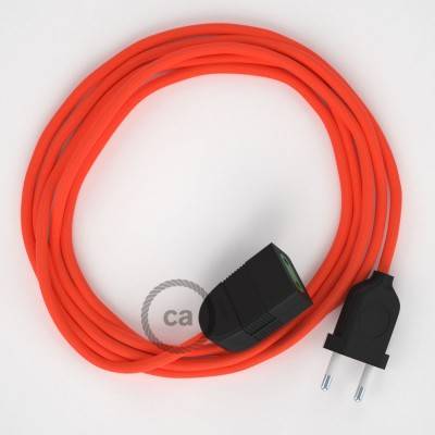 Rallonge électrique avec câble textile RF15 Effet Soie Orange Fluo 2P 10A Made in Italy.