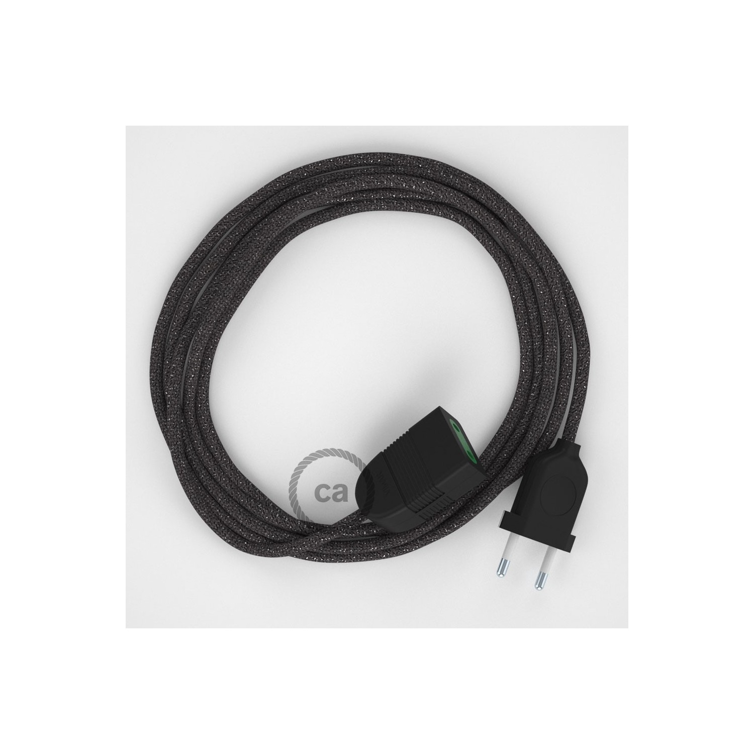 Rallonge électrique avec câble textile RL03 Effet Soie Paillettes Gris 2P 10A Made in Italy.