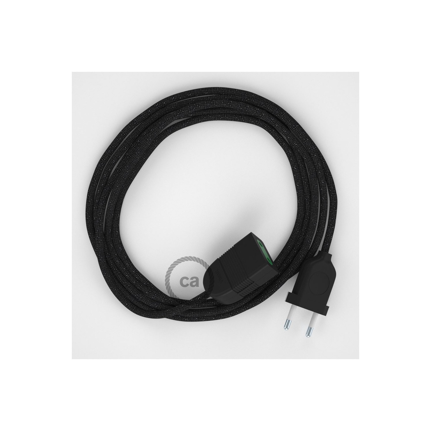 Rallonge électrique avec câble textile RL04 Effet Soie Paillettes Noir 2P 10A Made in Italy.