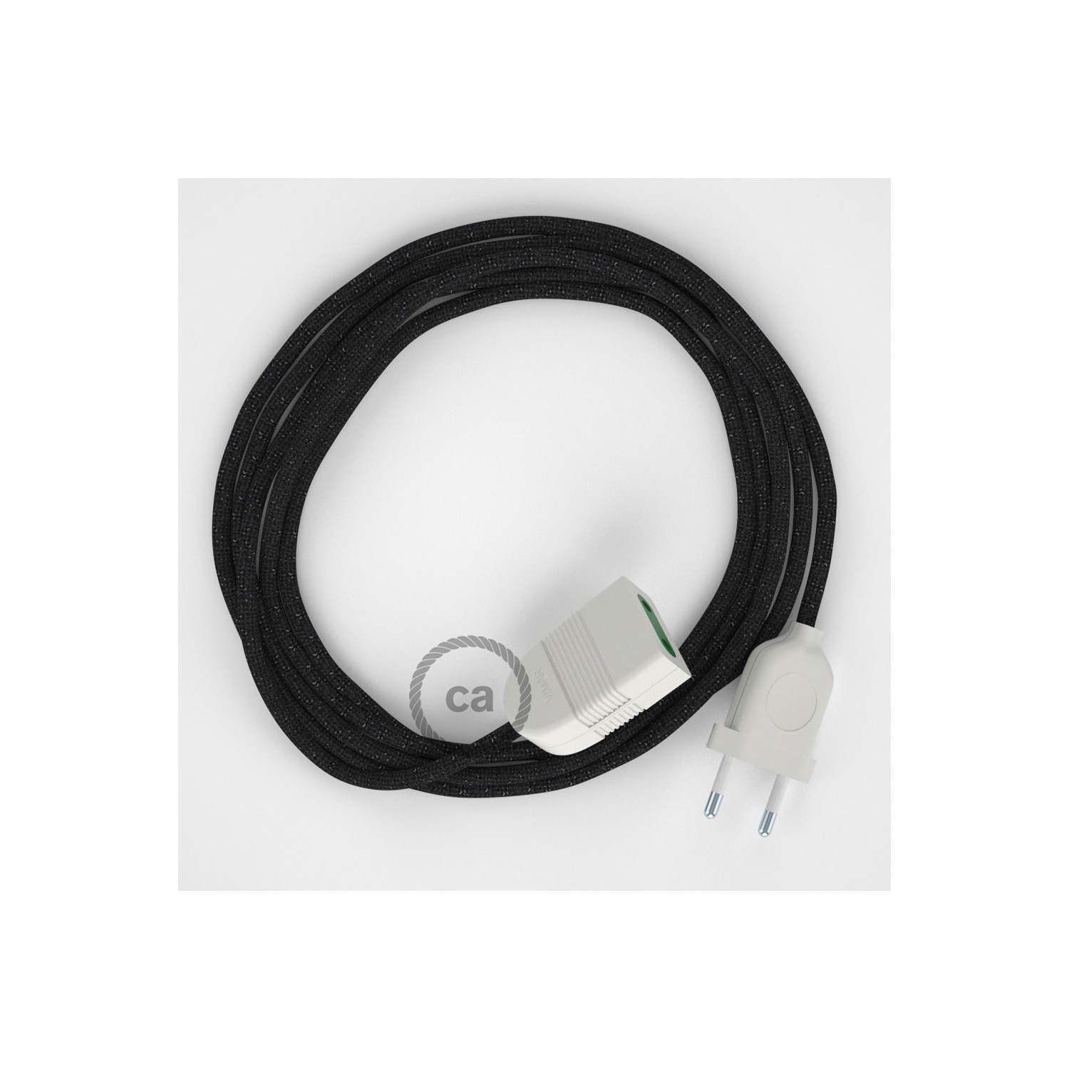 Rallonge électrique avec câble textile RL04 Effet Soie Paillettes Noir 2P 10A Made in Italy.