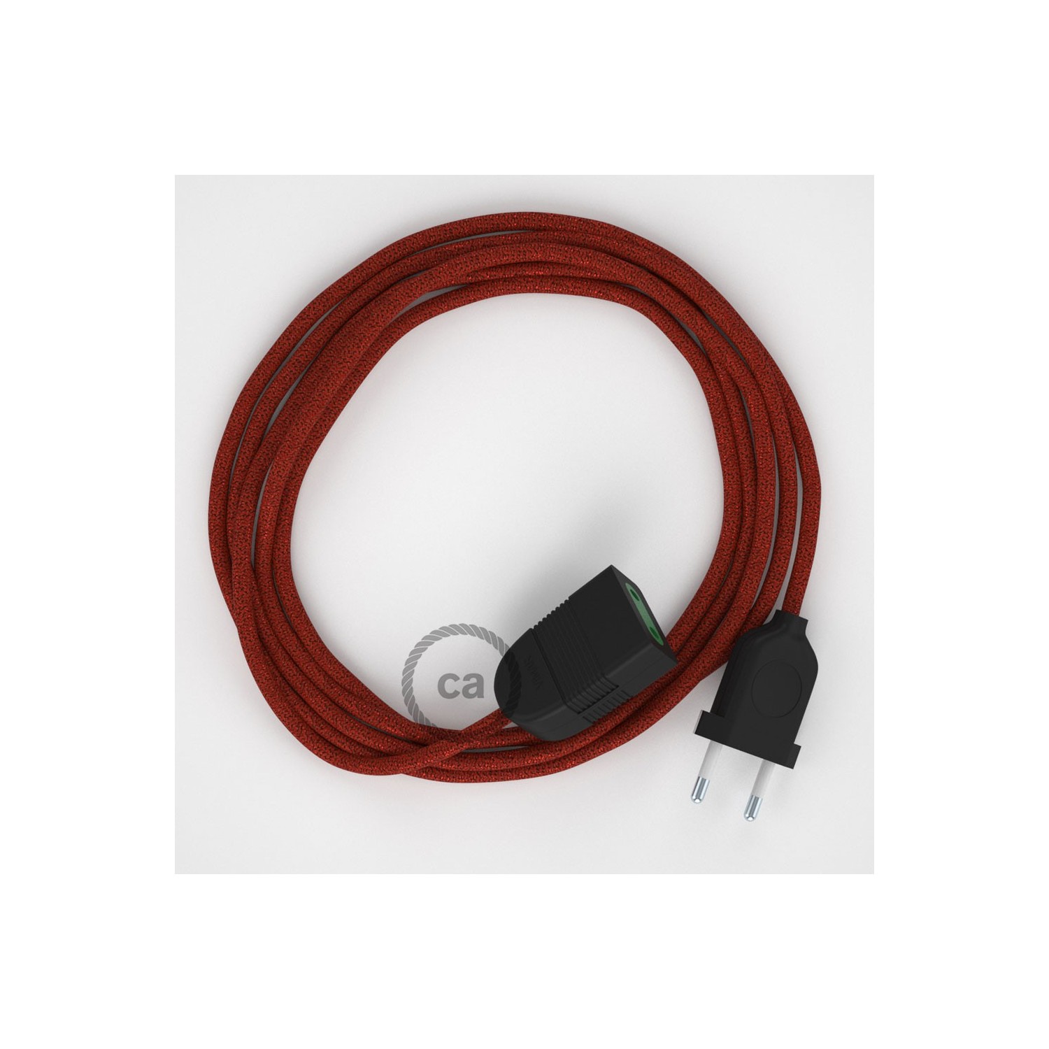 Rallonge électrique avec câble textile RL09 Effet Soie Paillettes Rouge 2P 10A Made in Italy.