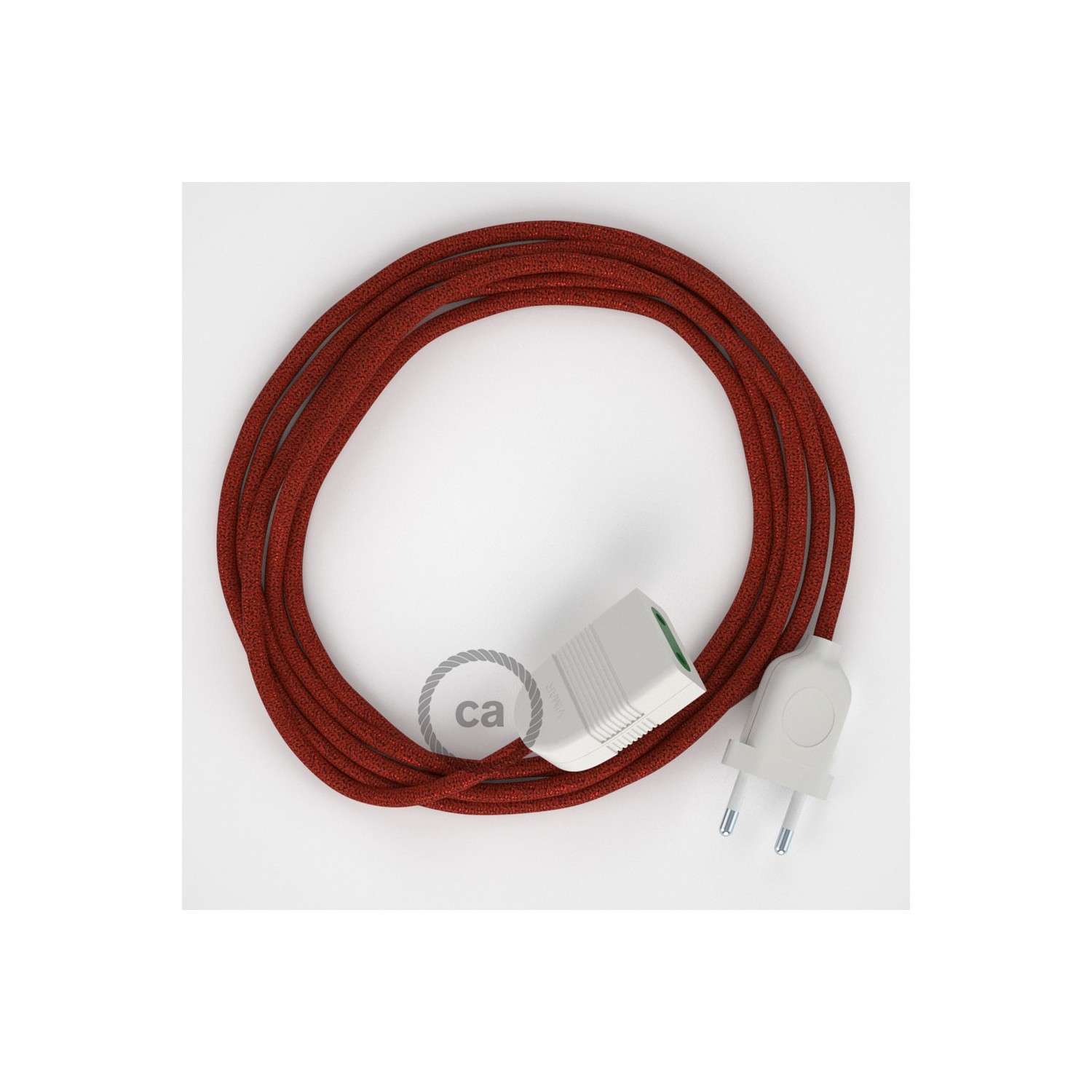 Rallonge électrique avec câble textile RL09 Effet Soie Paillettes Rouge 2P 10A Made in Italy.