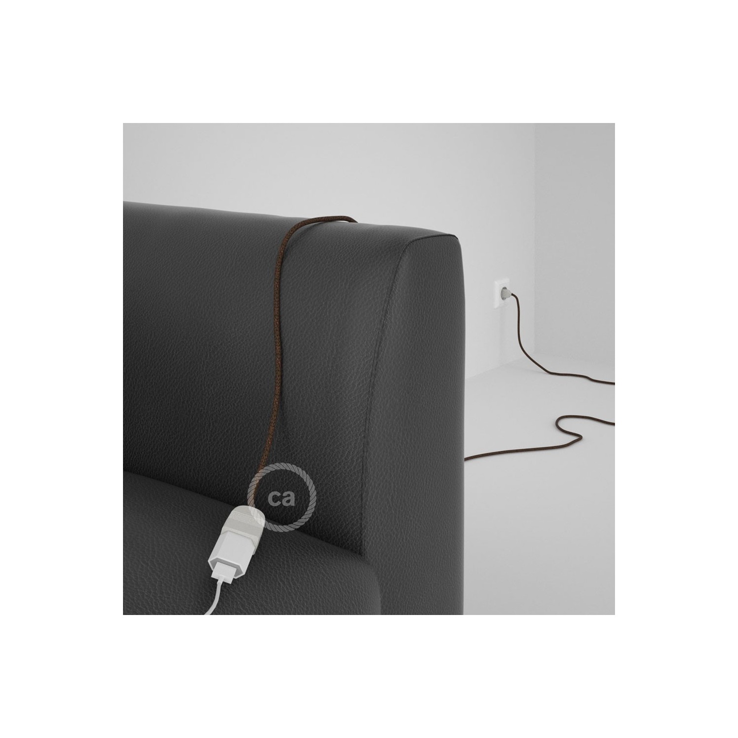 Rallonge électrique avec câble textile RL13 Effet Soie Paillettes Marron 2P 10A Made in Italy.