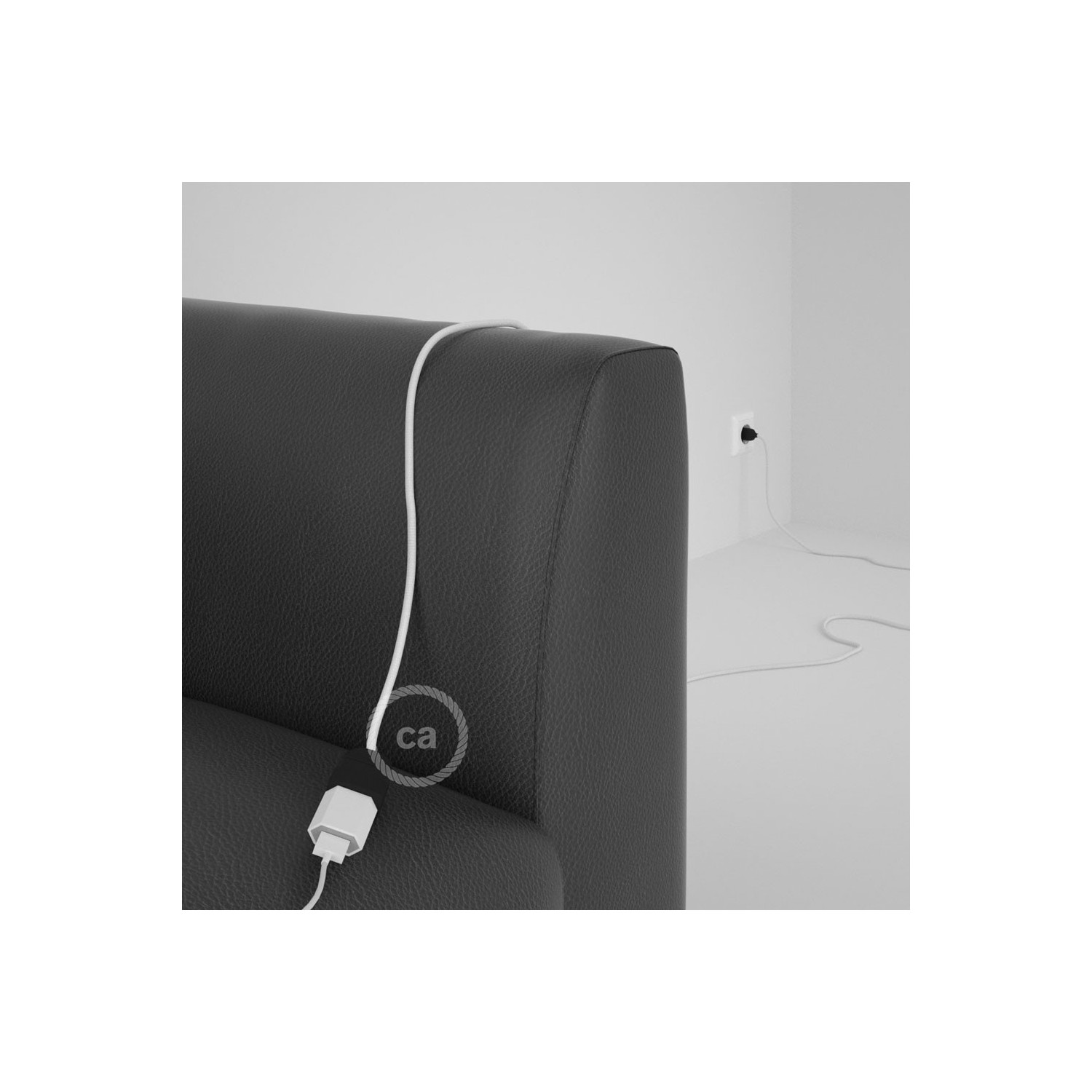 Rallonge électrique avec câble textile RM01 Effet Soie Blanc 2P 10A Made in Italy.