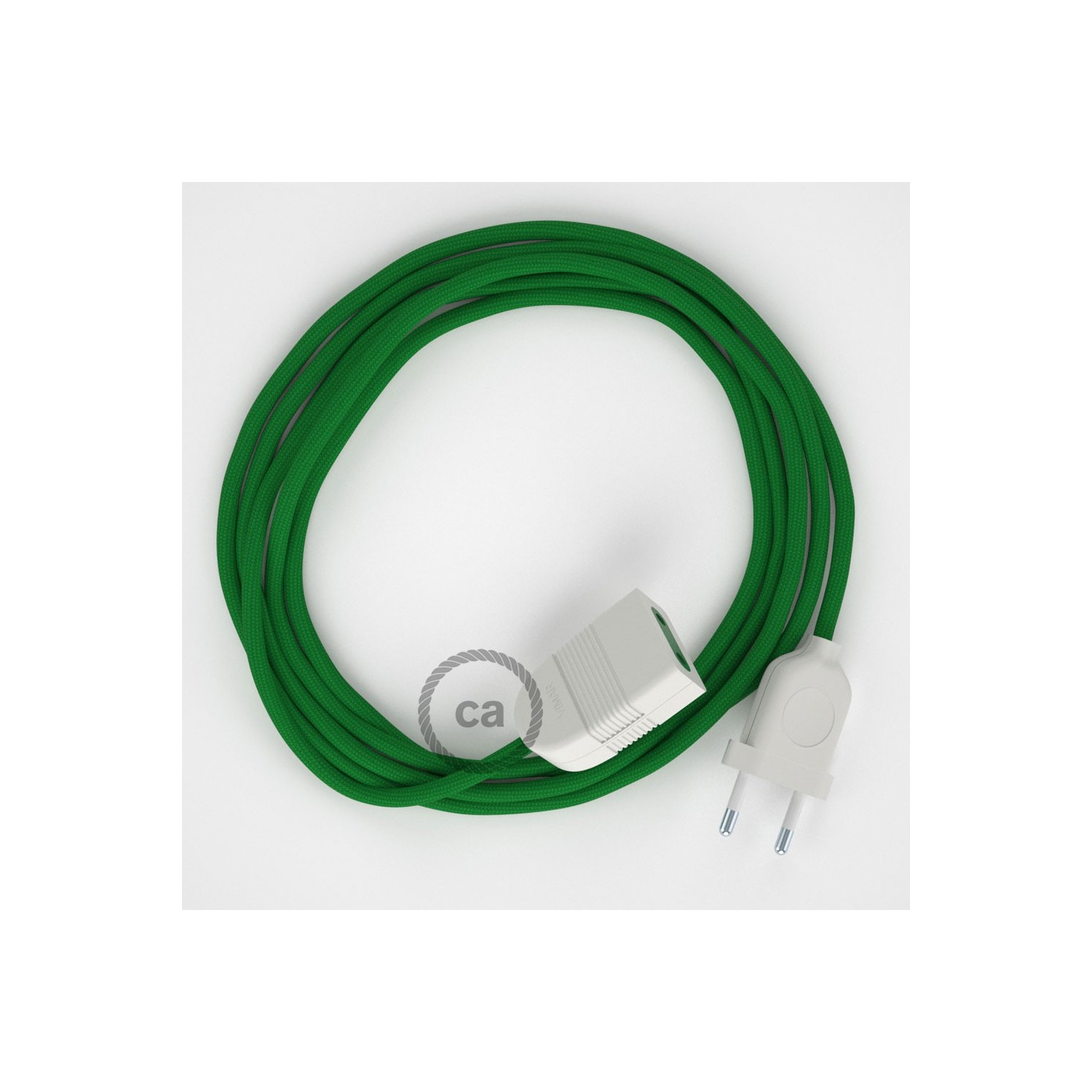 Rallonge électrique avec câble textile RM06 Effet Soie Vert 2P 10A Made in Italy.