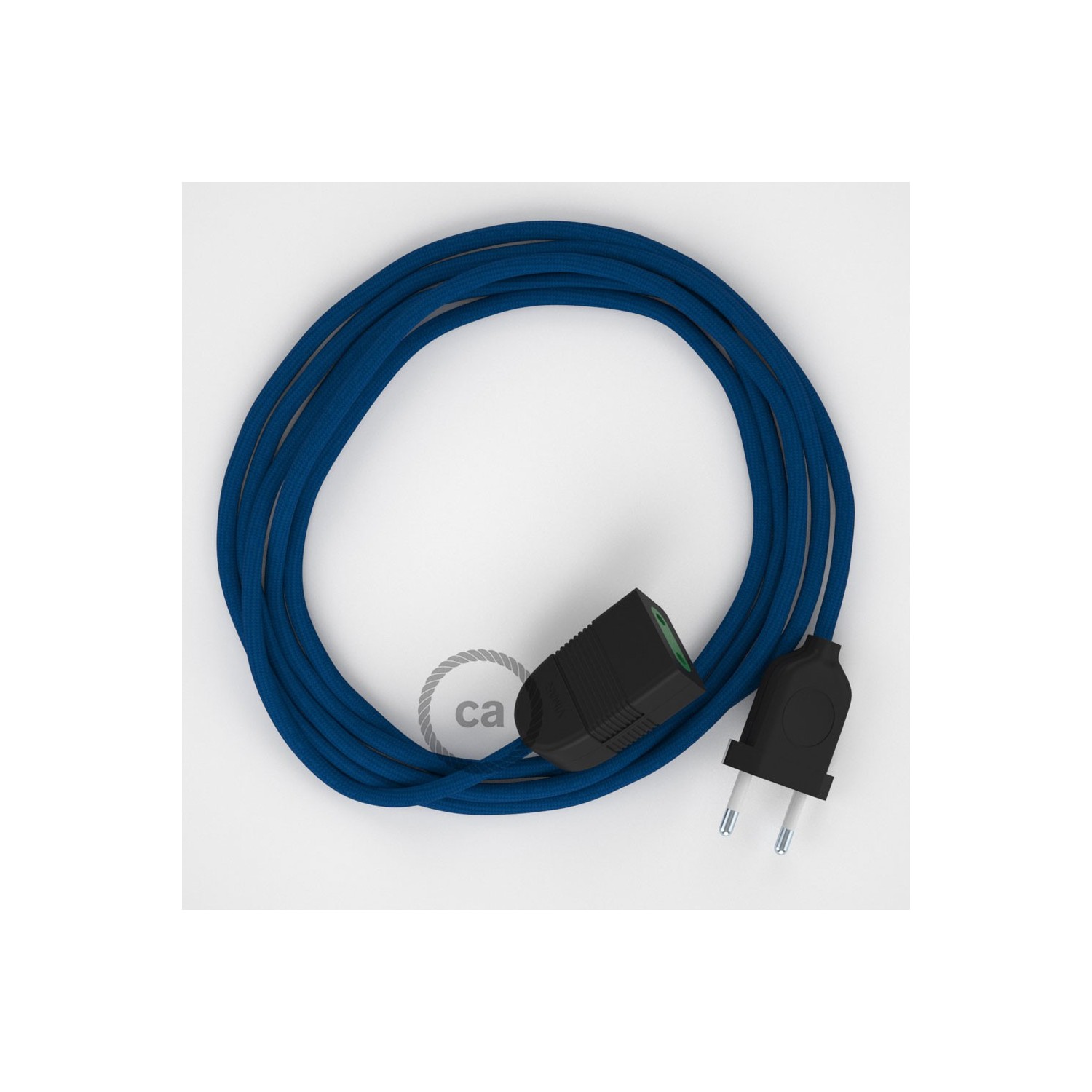 Verlengkabel 2P 10A met rond flexibel strijkijzersnoer RM12 van blauw viscose