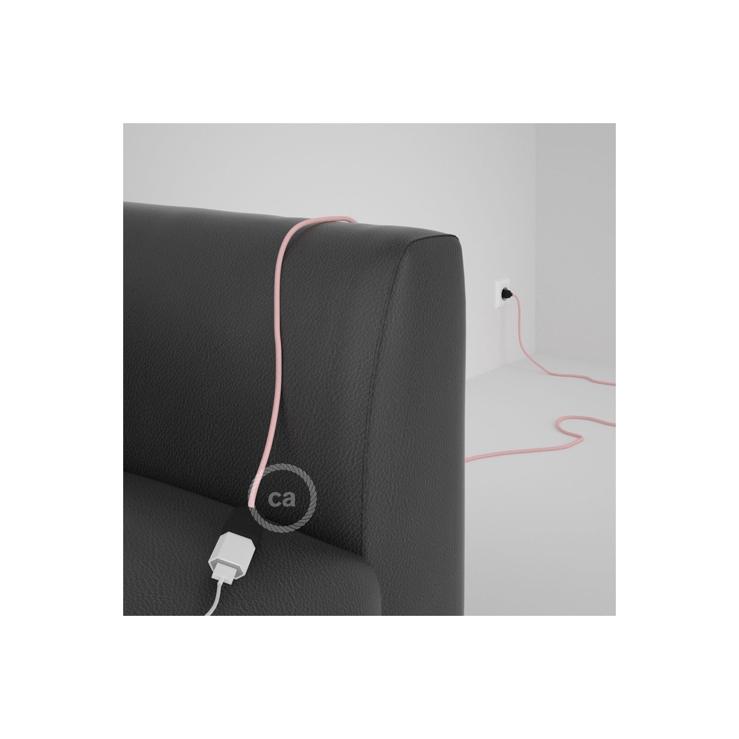 Rallonge électrique avec câble textile RM16 Effet Soie Rose Baby 2P 10A Made in Italy.