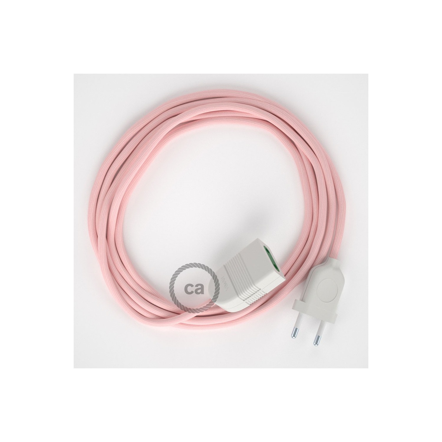 Rallonge électrique avec câble textile RM16 Effet Soie Rose Baby 2P 10A Made in Italy.