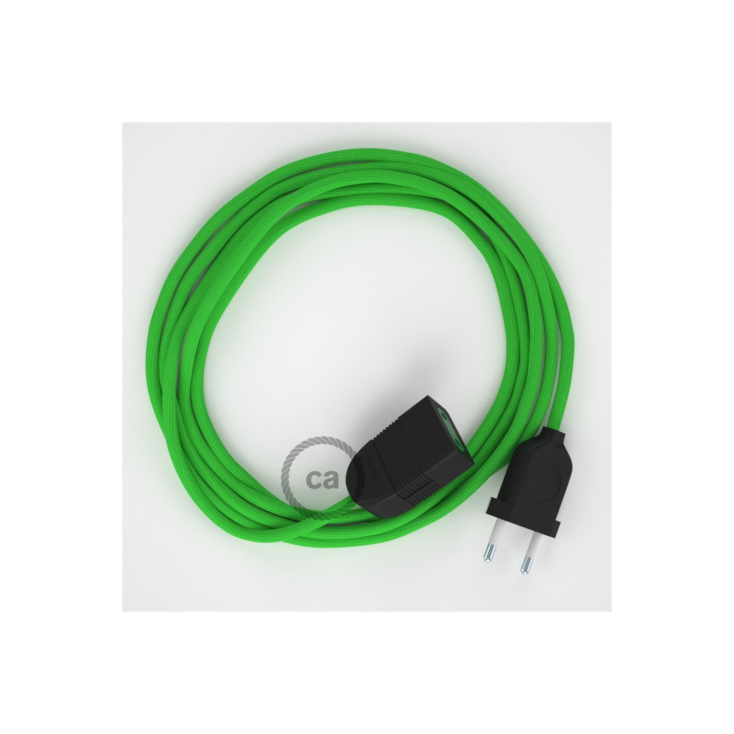 Rallonge électrique avec câble textile RM18 Effet Soie Vert Lime 2P 10A Made in Italy.