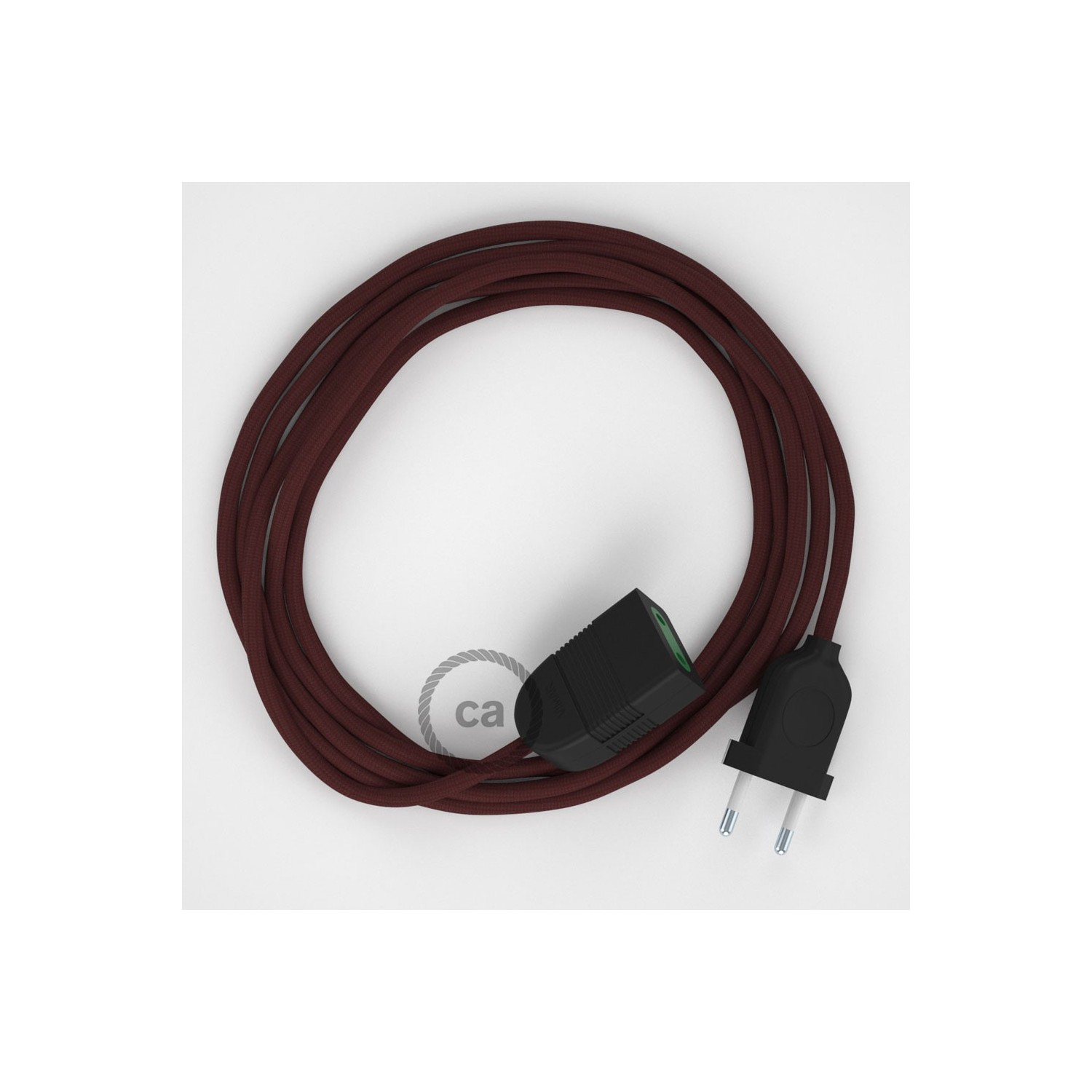 Rallonge électrique avec câble textile RM19 Effet Soie Bordeaux 2P 10A Made in Italy.