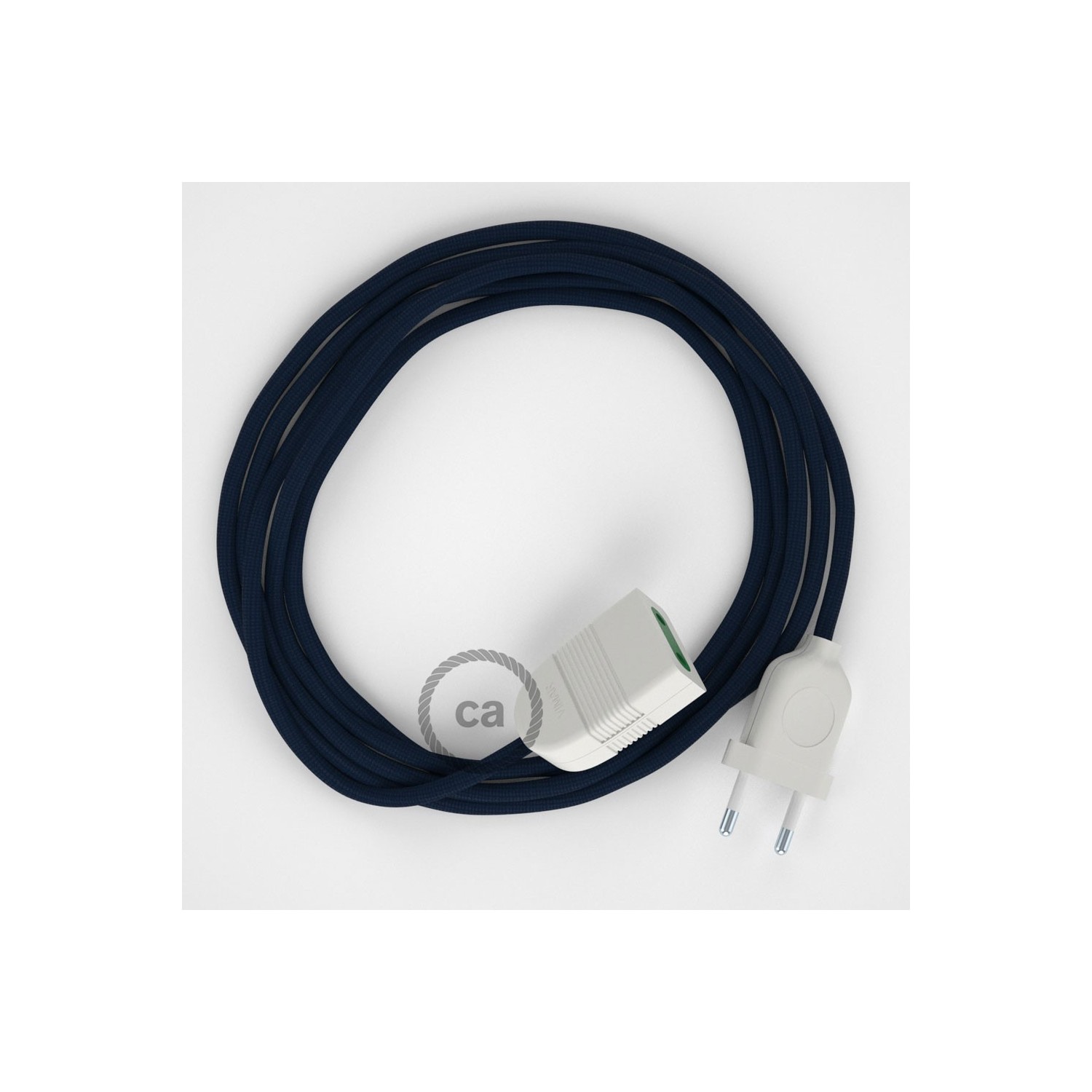 Rallonge électrique avec câble textile RM20 Effet Soie Bleu Foncé 2P 10A Made in Italy.