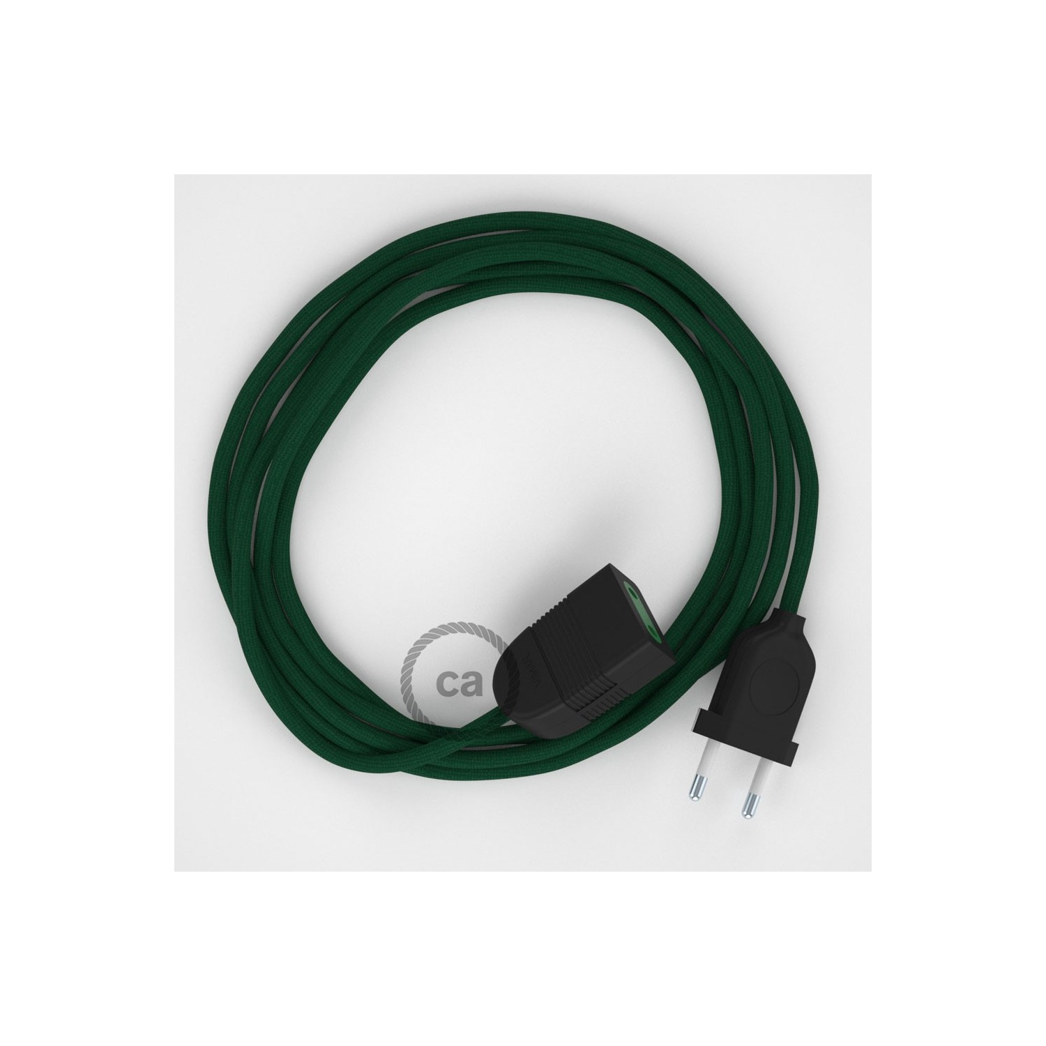 Rallonge électrique avec câble textile RM21 Effet Soie Vert Foncé 2P 10A Made in Italy.