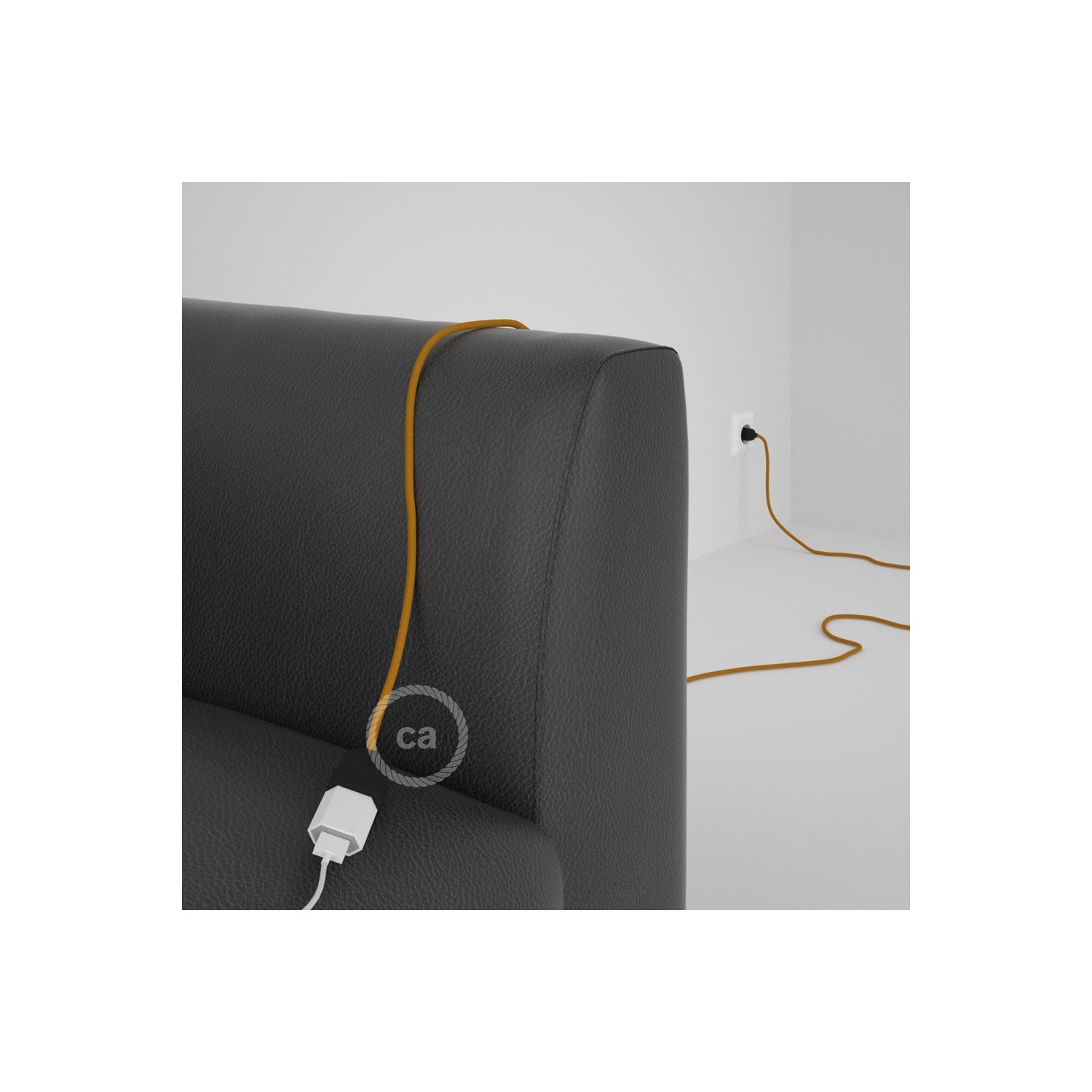 Rallonge électrique avec câble textile RM25 Effet Soie Moutarde 2P 10A Made in Italy.