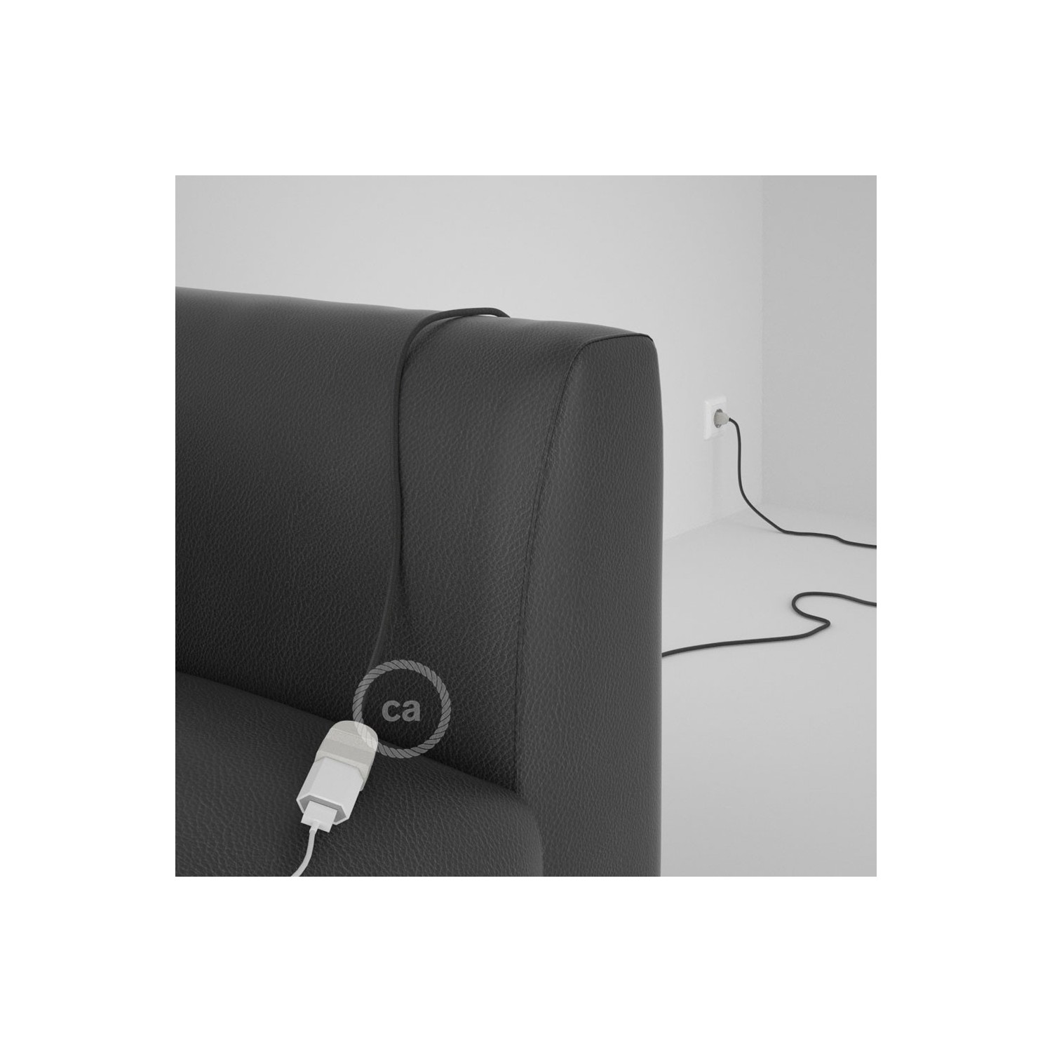 Rallonge électrique avec câble textile RM26 Effet Soie Gris Foncé 2P 10A Made in Italy.