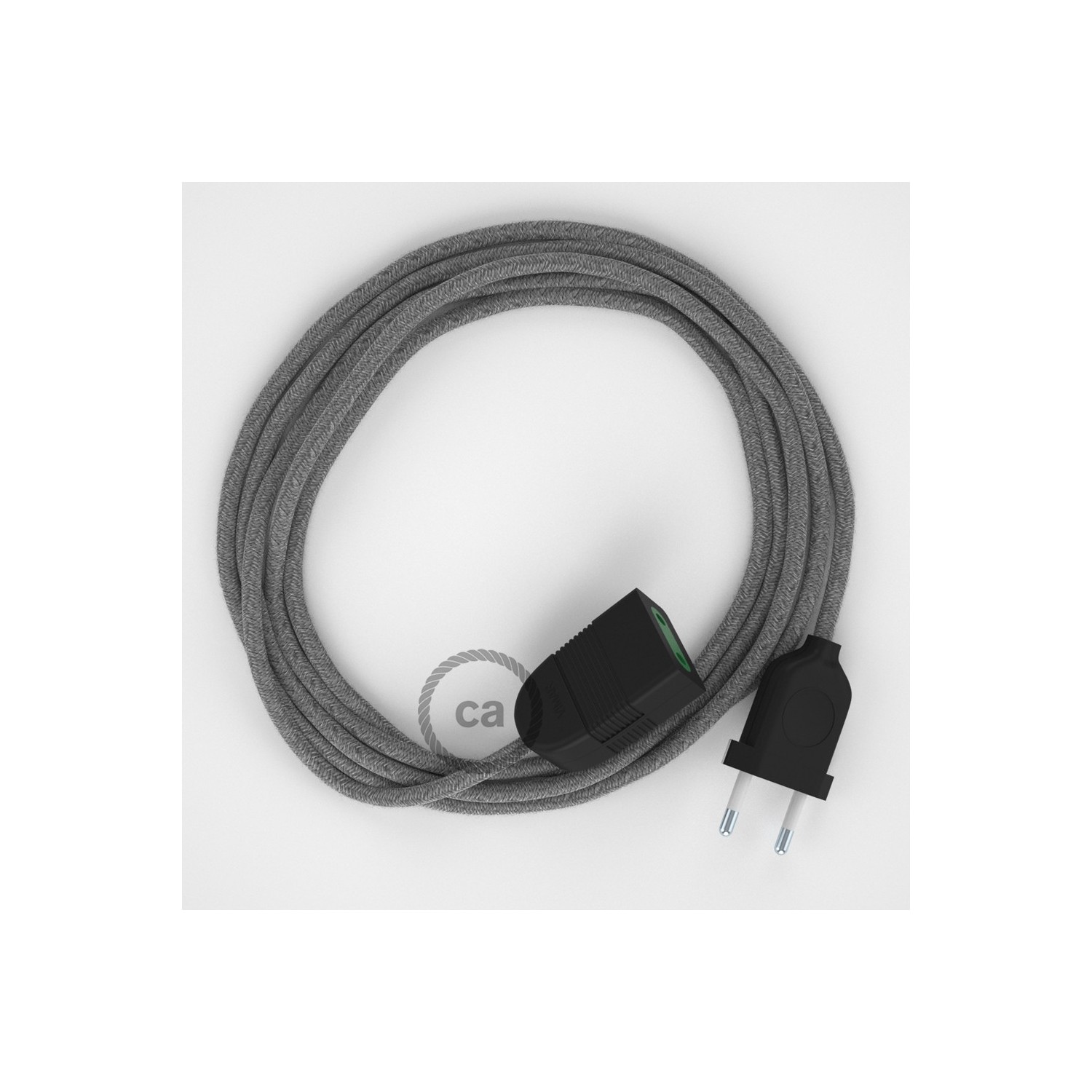 Rallonge électrique avec câble textile RN02 Lin Naturel Gris 2P 10A Made in Italy.