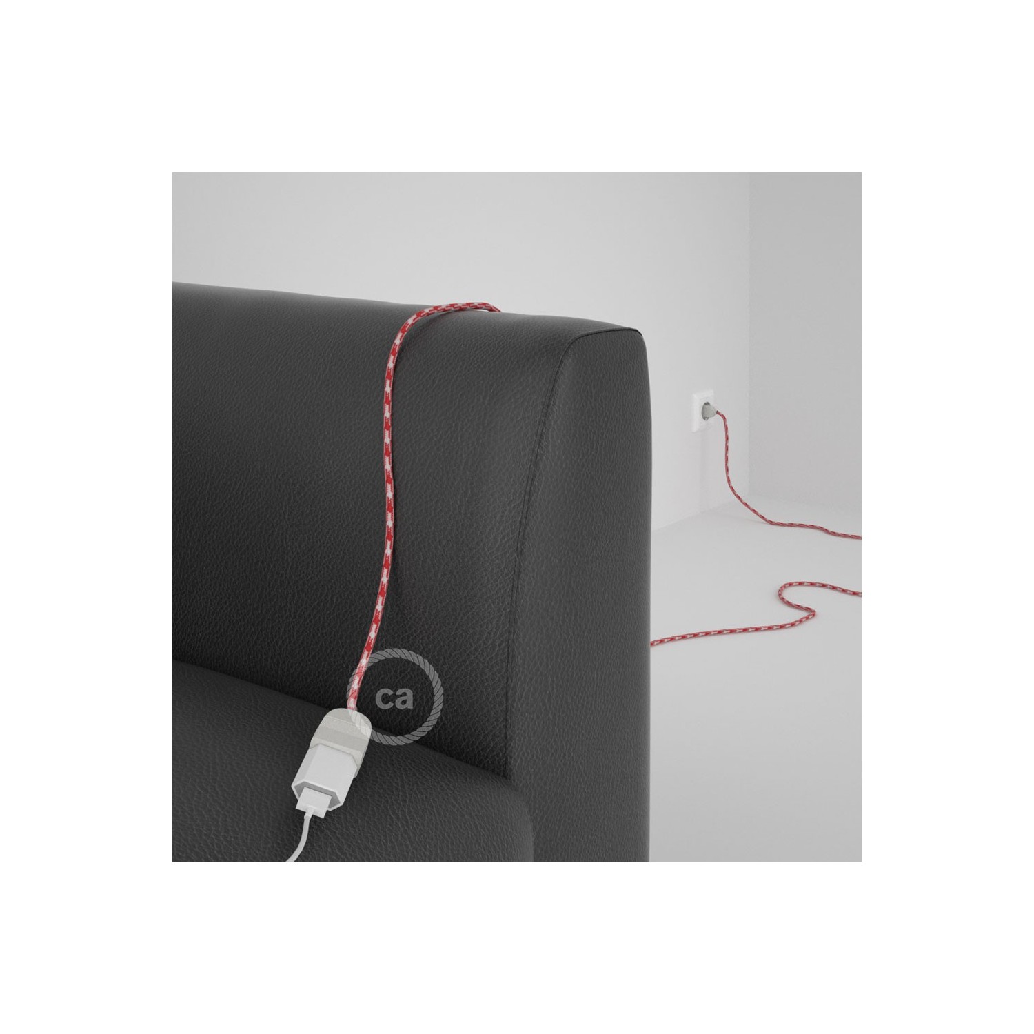 Rallonge électrique avec câble textile RP09 Effet Soie Bicolore Blanc-Rouge 2P 10A Made in Italy.