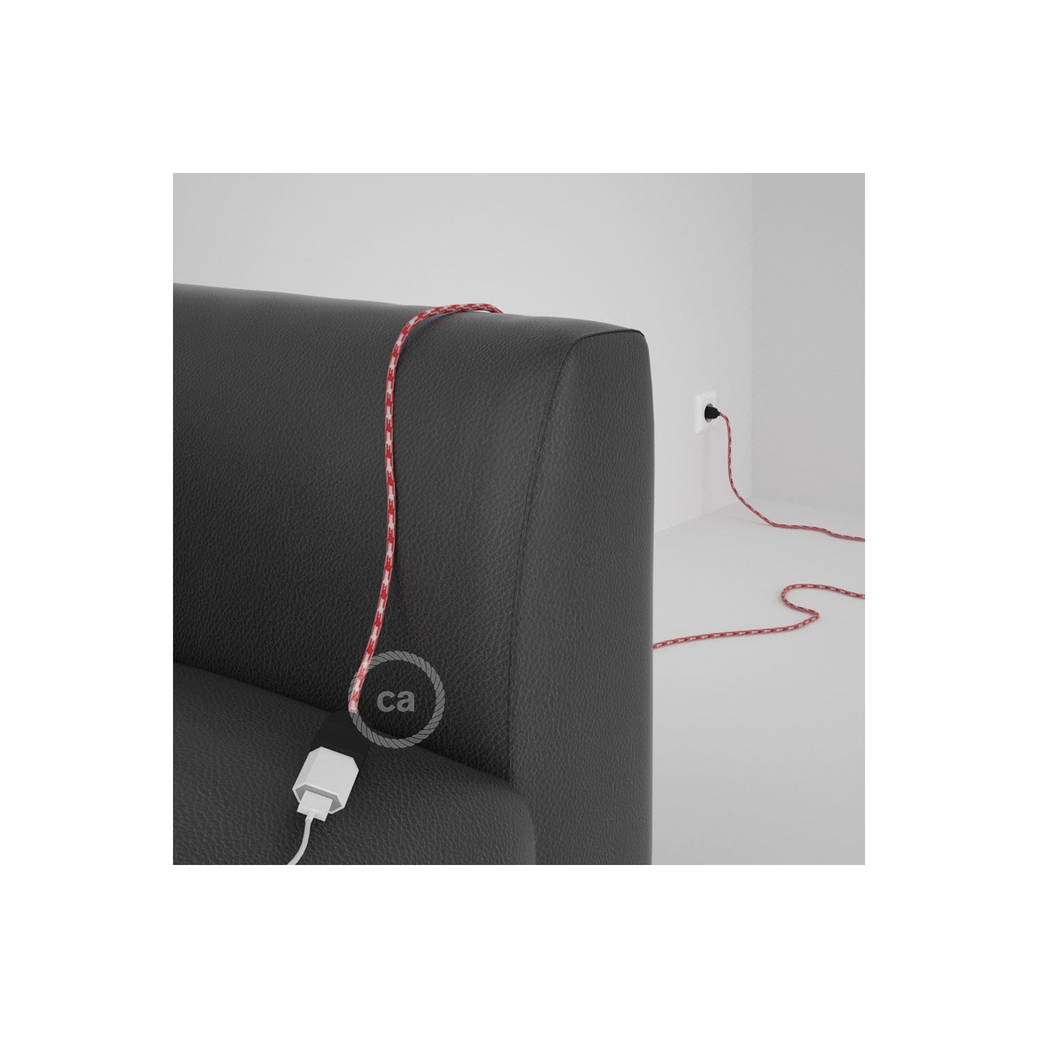 Rallonge électrique avec câble textile RP09 Effet Soie Bicolore Blanc-Rouge 2P 10A Made in Italy.