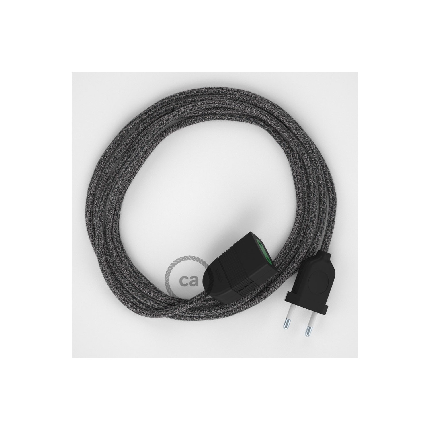 Rallonge électrique avec câble textile RS81 Coton et Lin Naturel Noir 2P 10A Made in Italy.