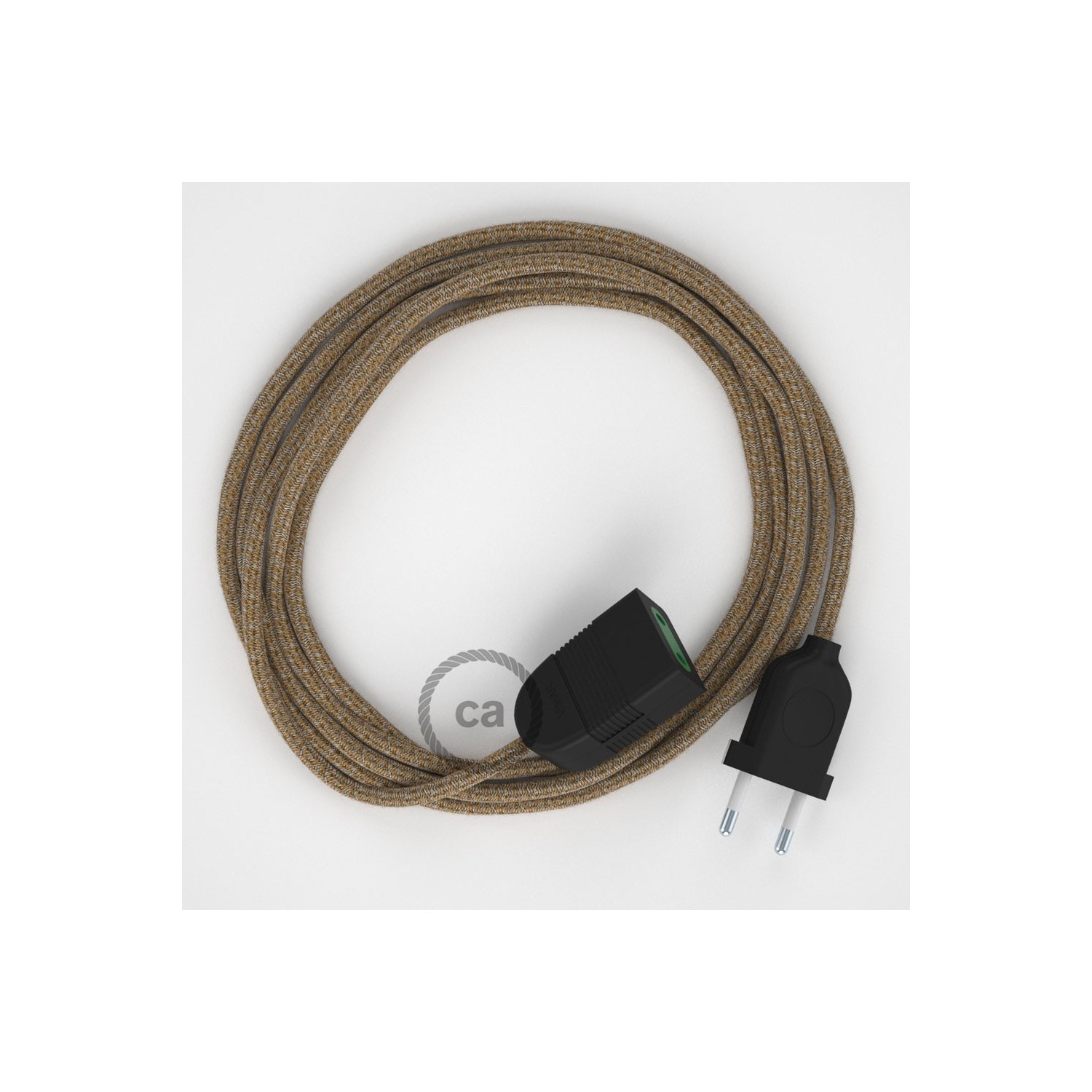 Rallonge électrique avec câble textile RS82 Coton et Lin Naturel Marron 2P 10A Made in Italy.