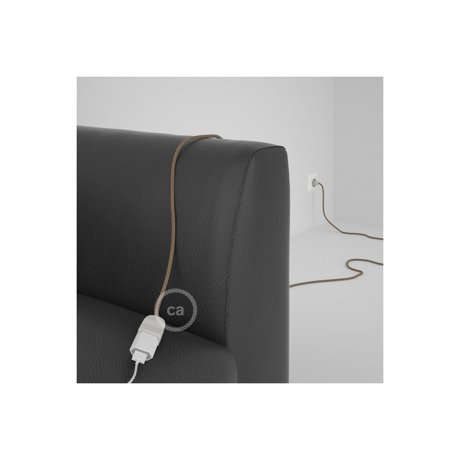 Rallonge électrique avec câble textile RS82 Coton et Lin Naturel Marron 2P 10A Made in Italy.