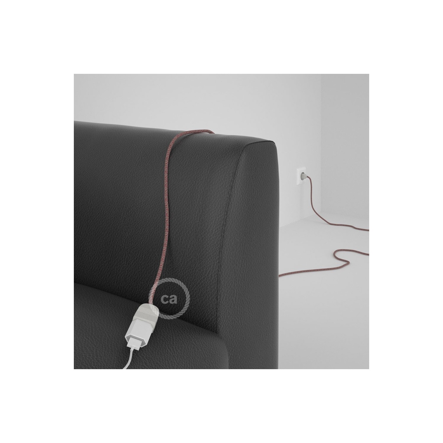 Rallonge électrique avec câble textile RS83 Coton et Lin Naturel Rouge 2P 10A Made in Italy.