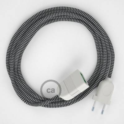 Rallonge électrique avec câble textile RZ04 Effet Soie ZigZag Blanc-Noir 2P 10A Made in Italy.