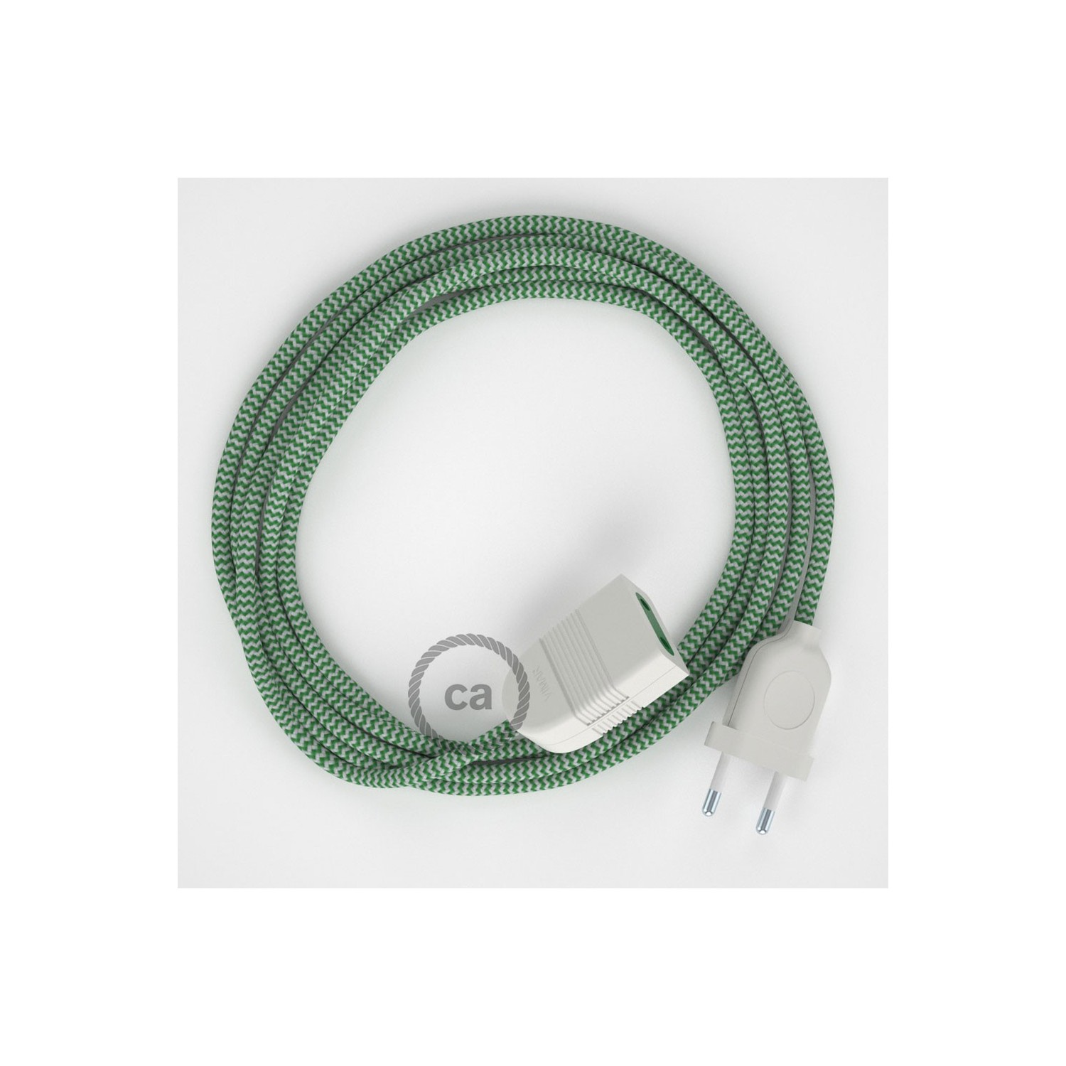 Verlengkabel 2P 10A met rond flexibel strijkijzersnoer RZ06 van groen zigzag viscose