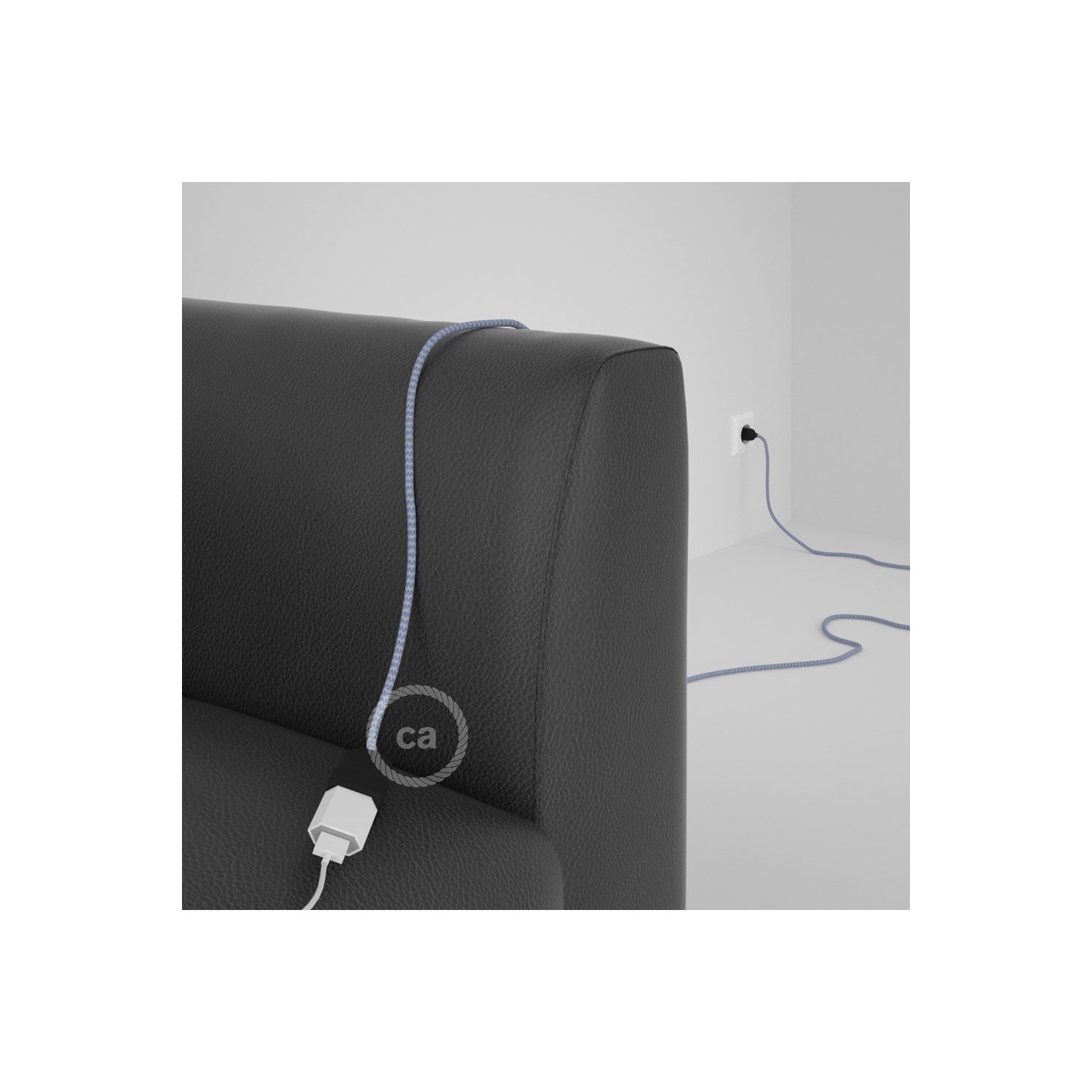 Rallonge électrique avec câble textile RZ07 Effet Soie ZigZag Blanc-Lilas 2P 10A Made in Italy.