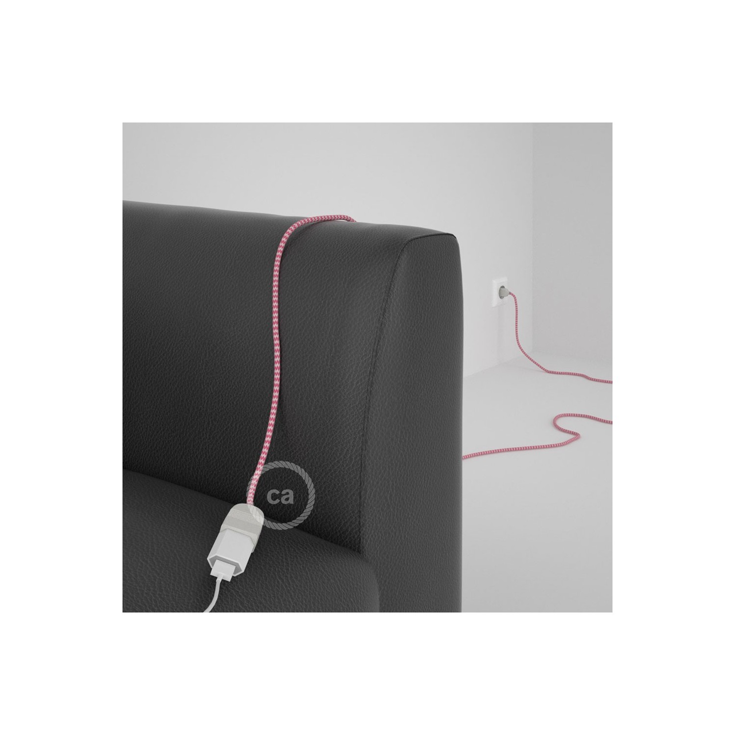 Rallonge électrique avec câble textile RZ08 Effet Soie ZigZag Blanc-Fuchsia 2P 10A Made in Italy.