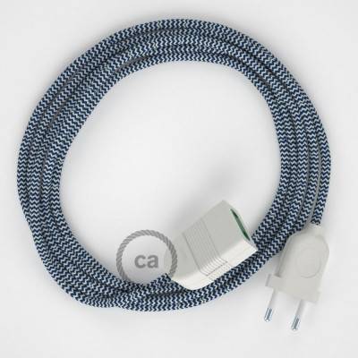 Rallonge électrique avec câble textile RZ12 Effet Soie ZigZag Blanc-Bleu 2P 10A Made in Italy.