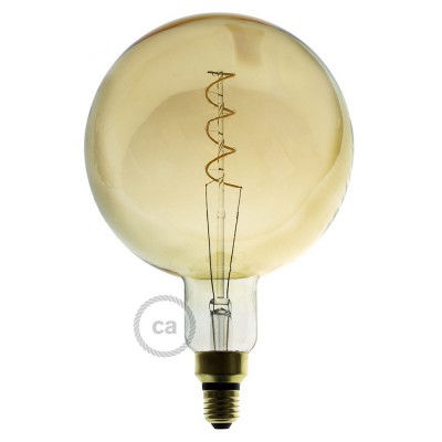 Ampoule Dorée XXL LED - Sphère G200 Filament courbe avec Double Spirale 5W E27 Dimmable 2000K