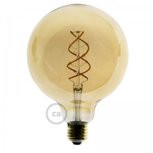 Ampoule Dorée LED - Globe G125 Filament courbe avec Spirale 5W E27 Dimmable 2000K